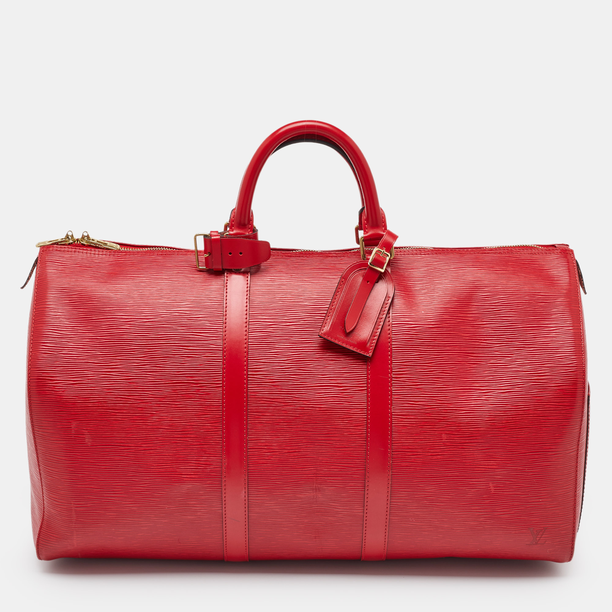 

Louis Vuitton Red Epi Leather Keepall Bandouliere 50 Bag