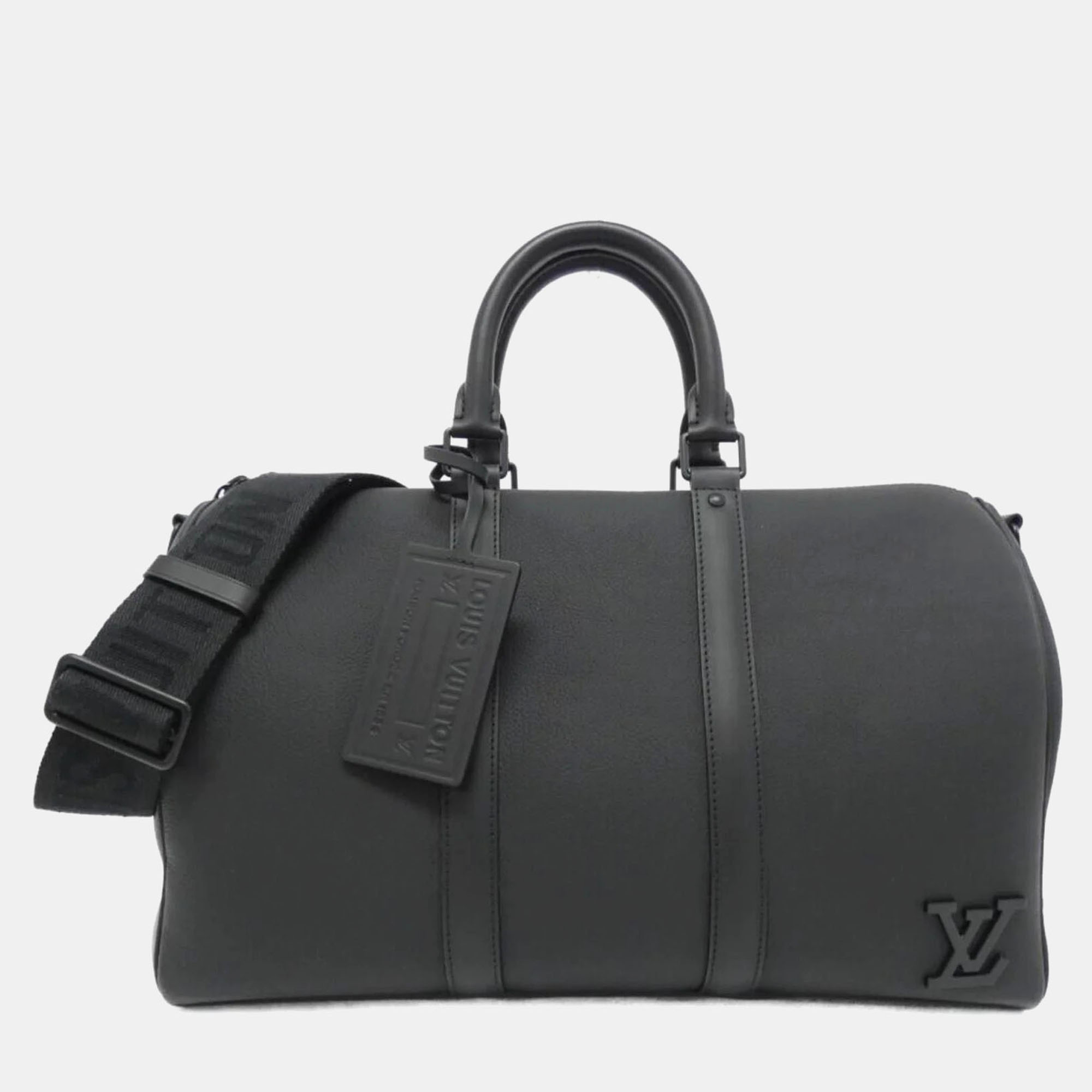 

Louis Vuitton Black Leather Aerogram Keepall Bandouliere 40 Boston Bag