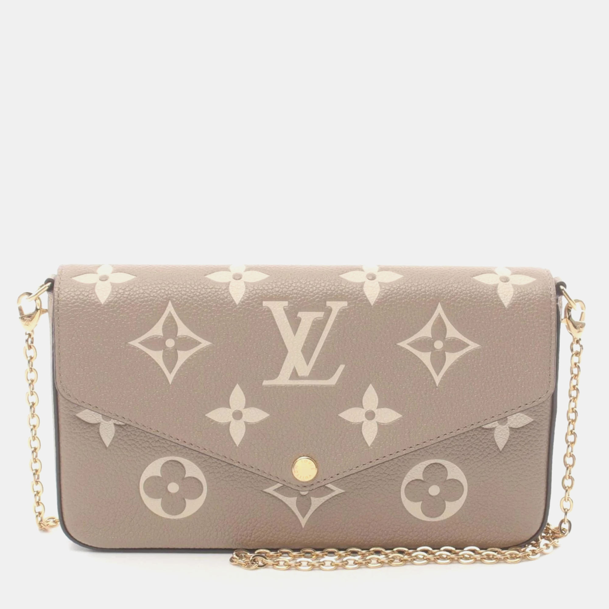 

Louis Vuitton Beige Leather Monogram Empreinte Tourterelle Creme Pochette Felicie Shoulder Bag