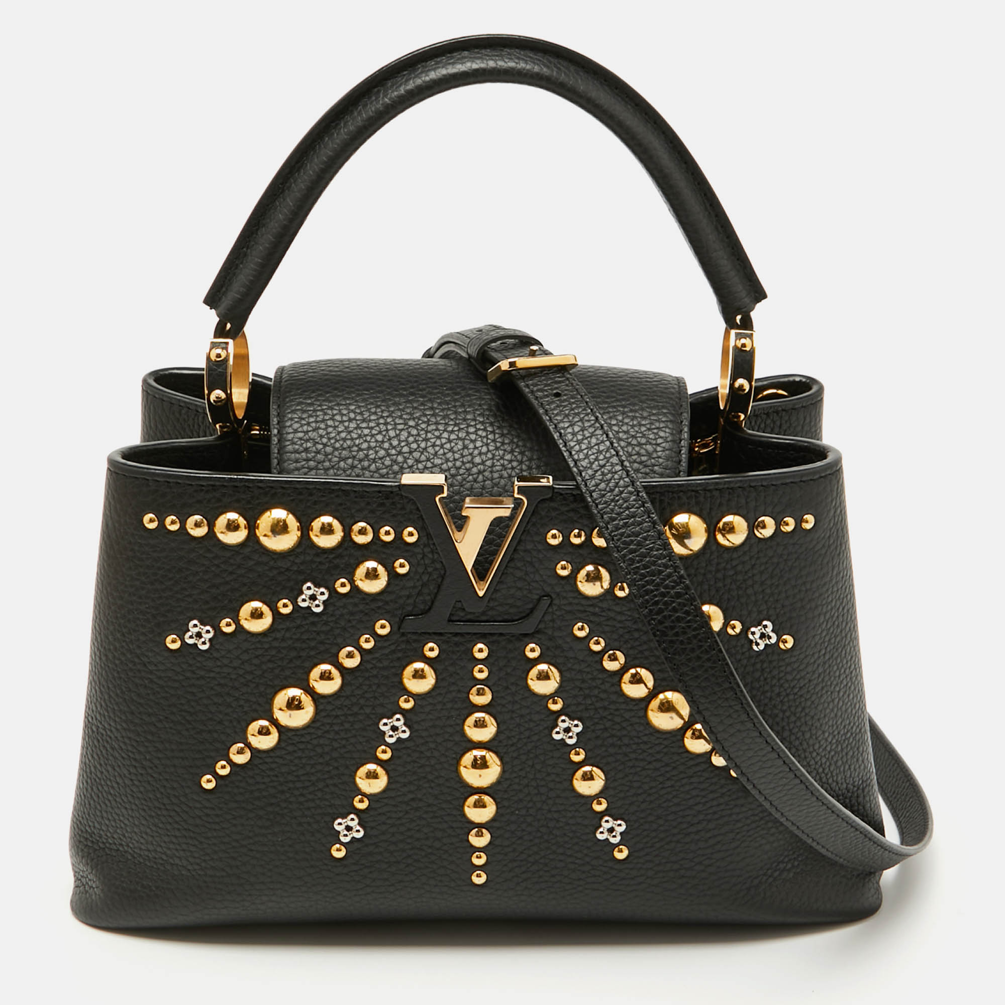 

Louis Vuitton Black Leather Studded Sol Capucines PM Bag