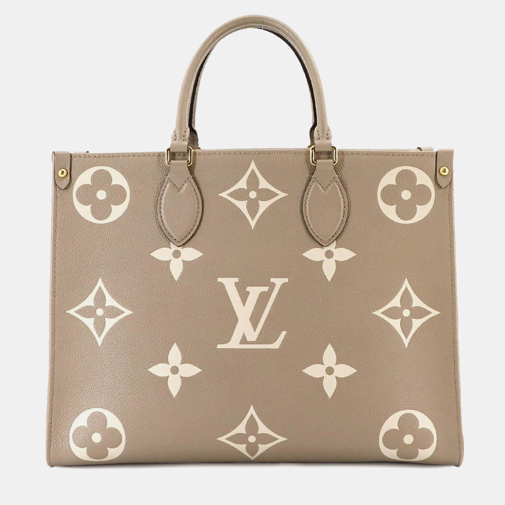 

Louis Vuitton Tourterelle Monogram Empreinte Leather OnTheGo MM Tote Bag, Beige