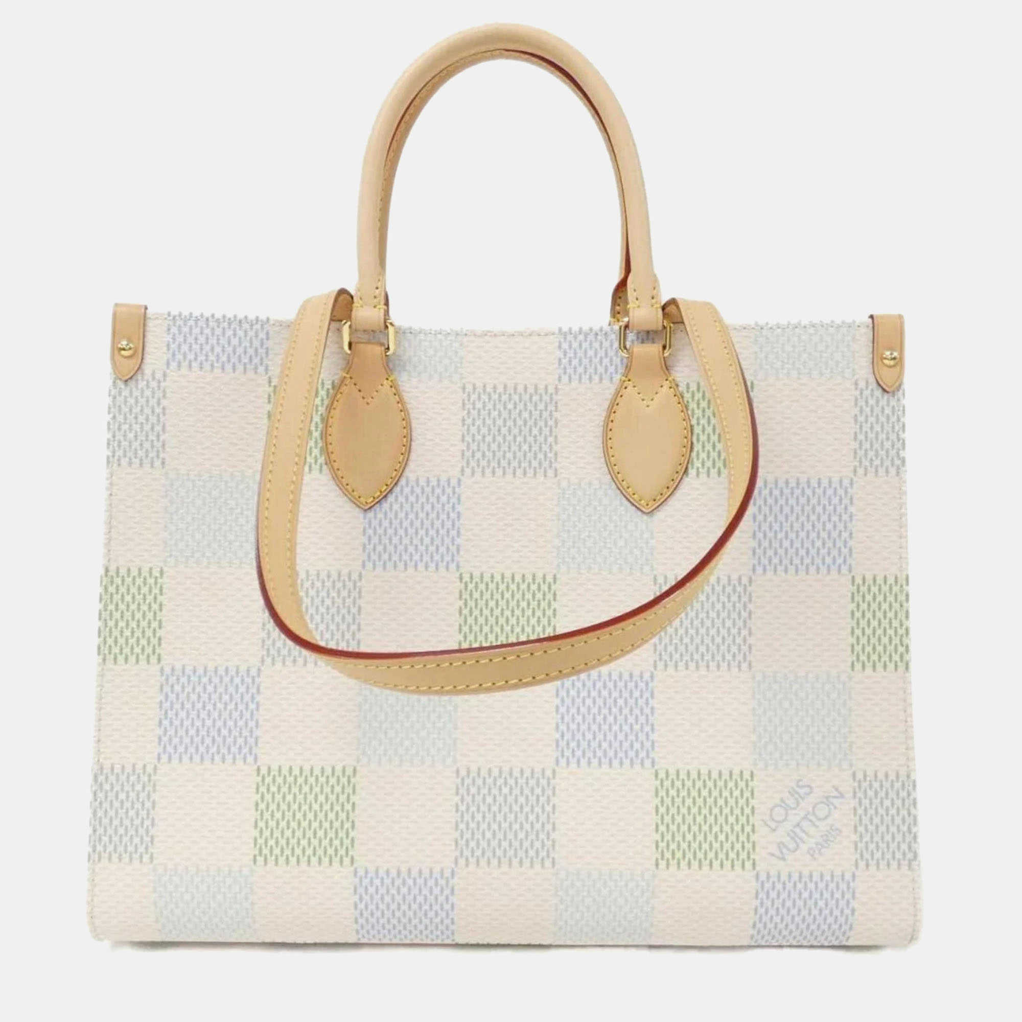 

Louis Vuitton Blue, Green & Neutrals Coated Canvas Damierlicious OnTheGo MM Top Handle Bag, Beige