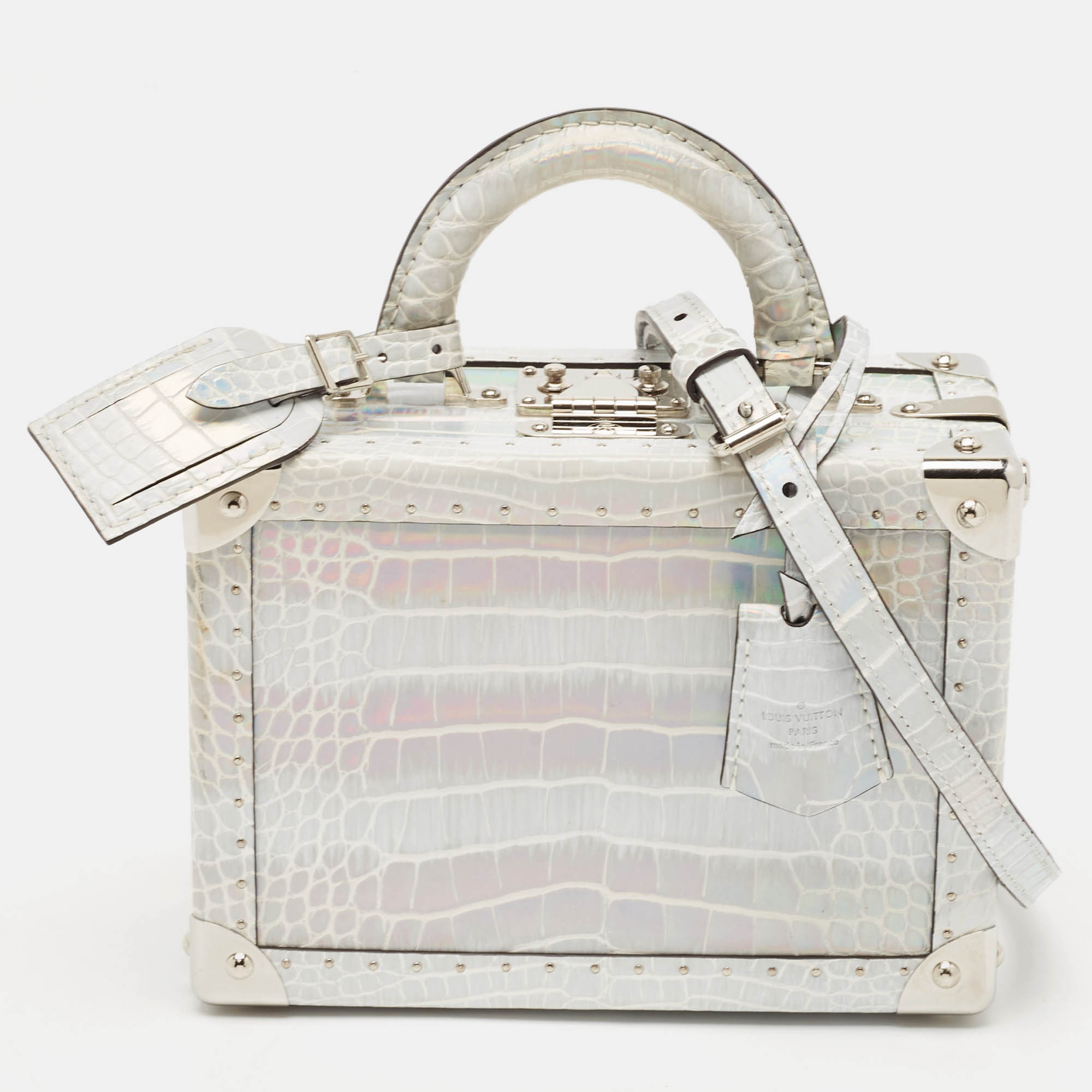 

Louis Vuitton Silver Holographic Crocodile Petite Valise Bag