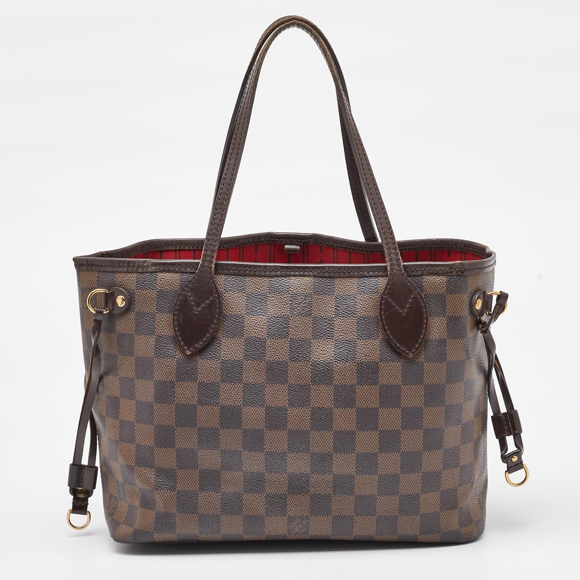 

Louis Vuitton Damier Ebene Canvas Neverfull PM Bag, Brown