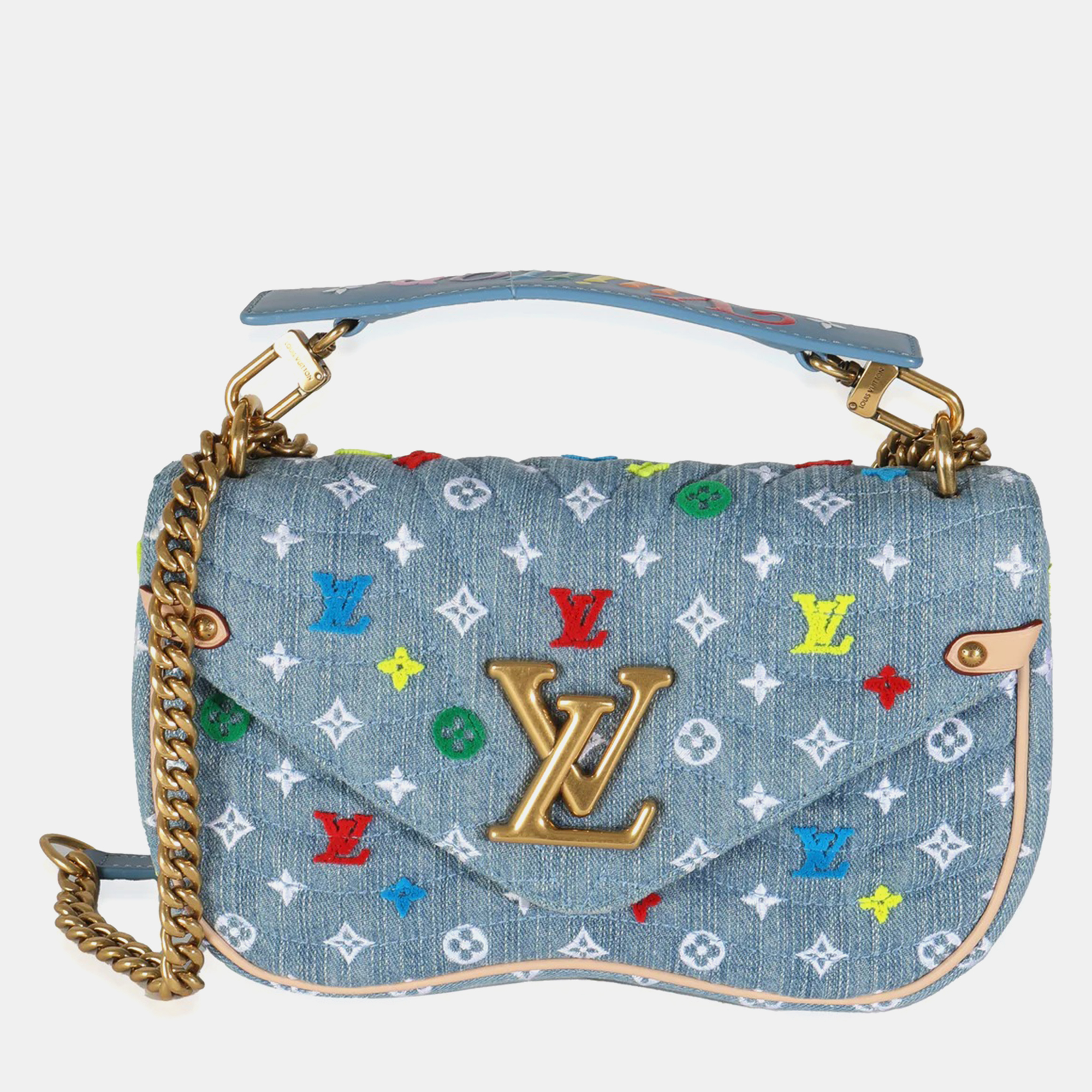 

Louis Vuitton Blue Embroidered Monogram Denim New Wave MM