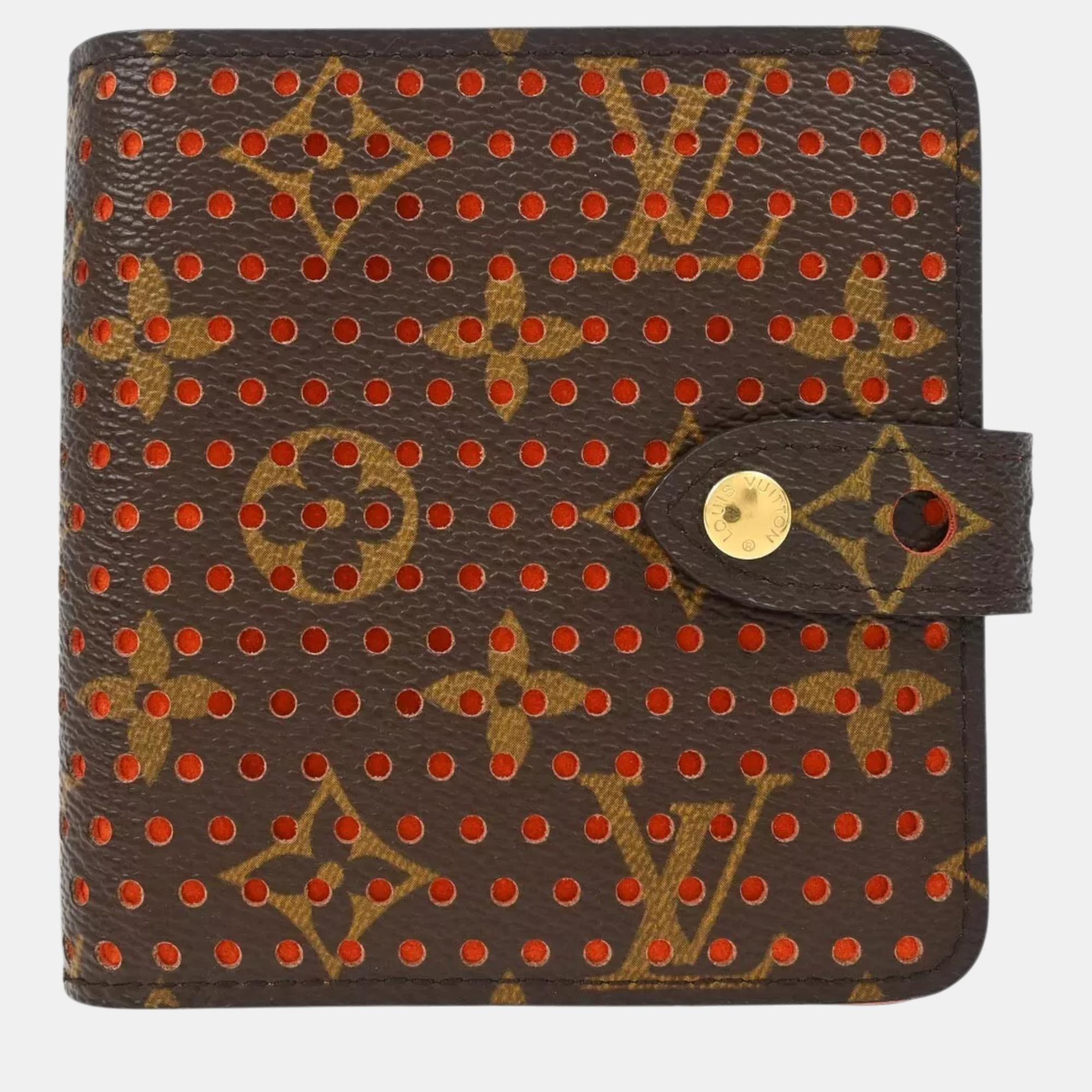 

Louis Vuitton Monogram Perfo Compact Zip Wallet, Brown