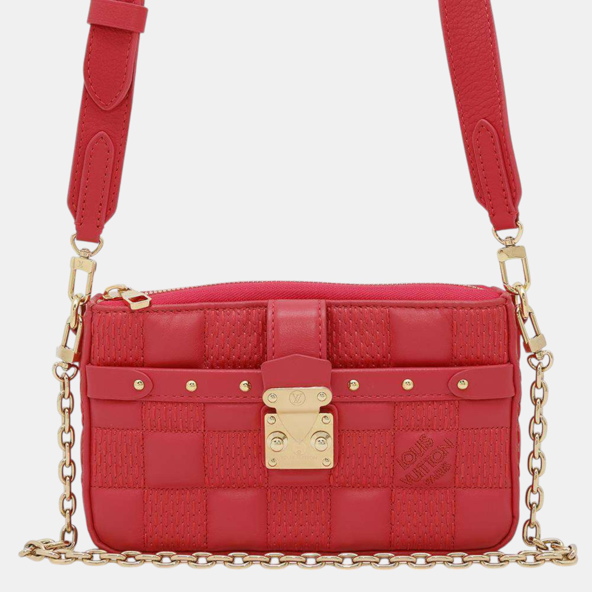 

Louis Vuitton Pochette Troka Rose Lambskin Damier Pattern, Red