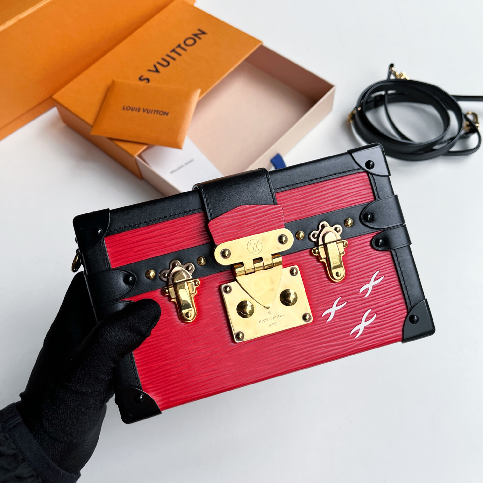 

Louis Vuitton Red Epi Leather Small Trunk Bag, Black