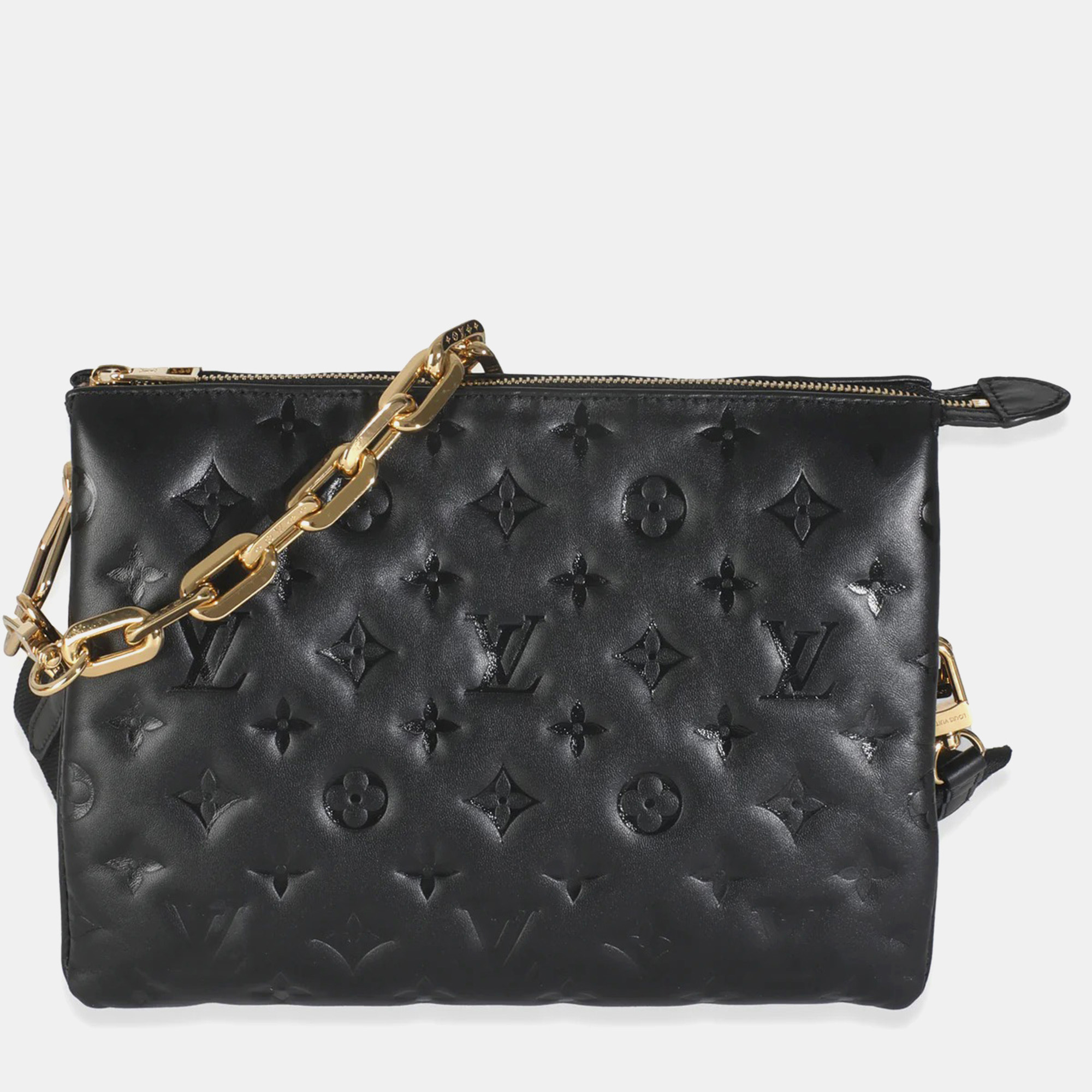 

Louis Vuitton Black Lambskin Embossed Monogram Coussin PM bag