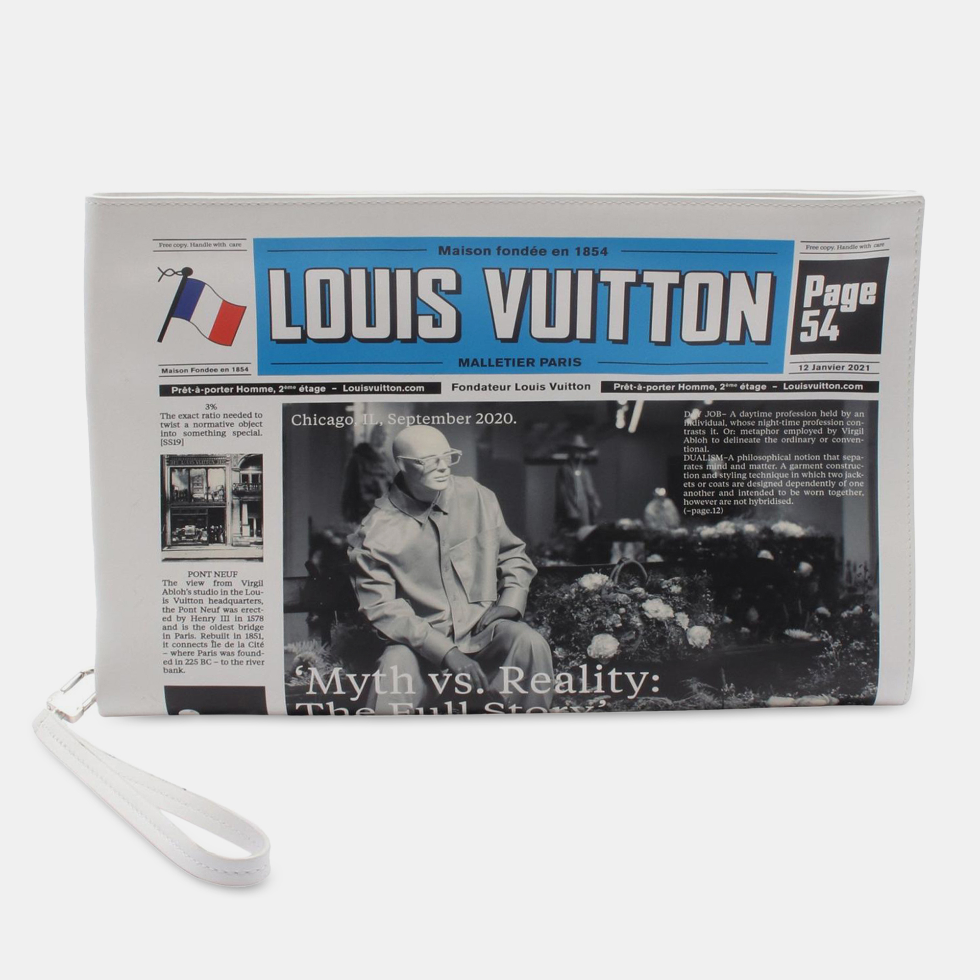 

Louis Vuitton Multicolor White Leather Everyday LV Newspaper Pouch