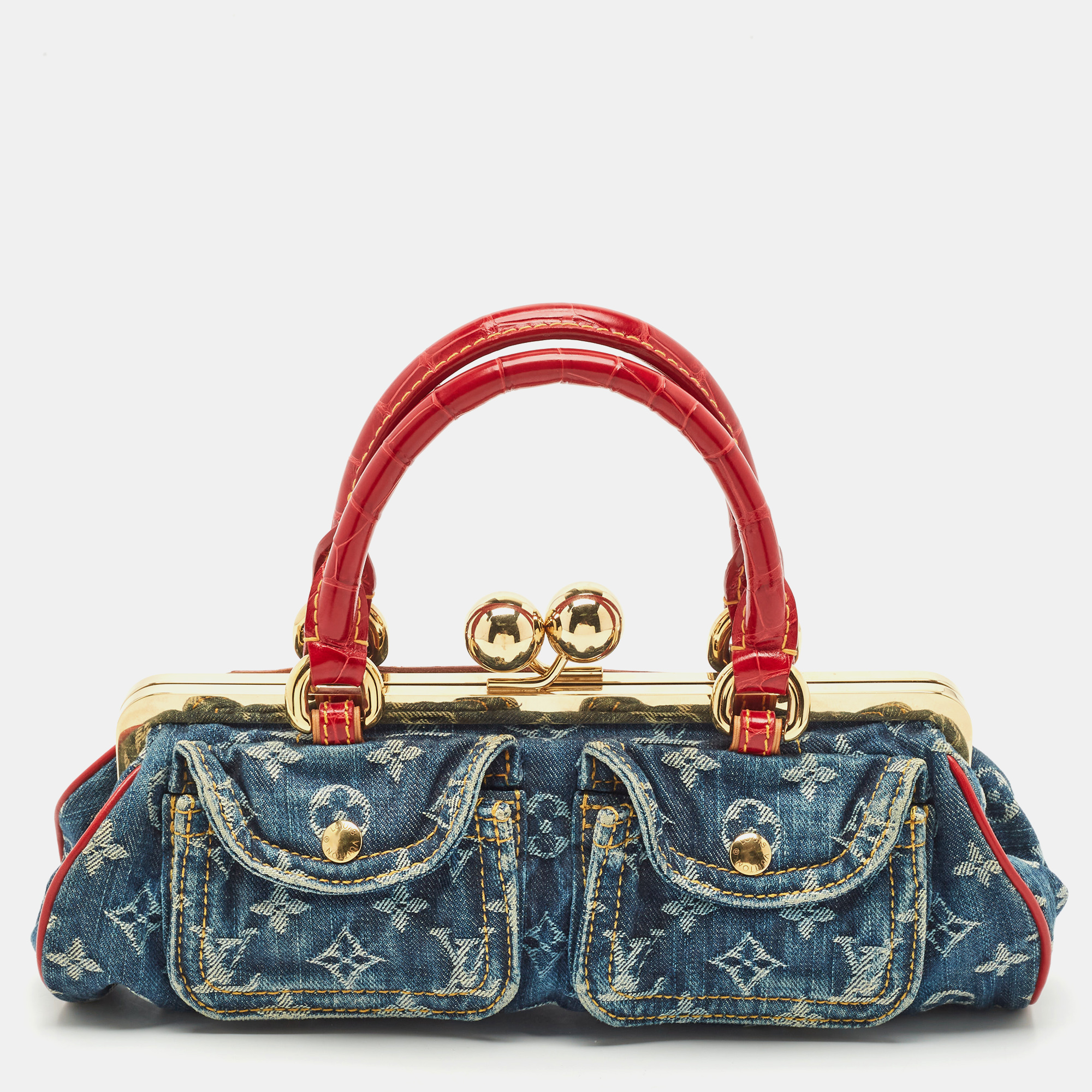 

Louis Vuitton Blue Monogram Denim and Crocodile Sac Fermoir GM Bag