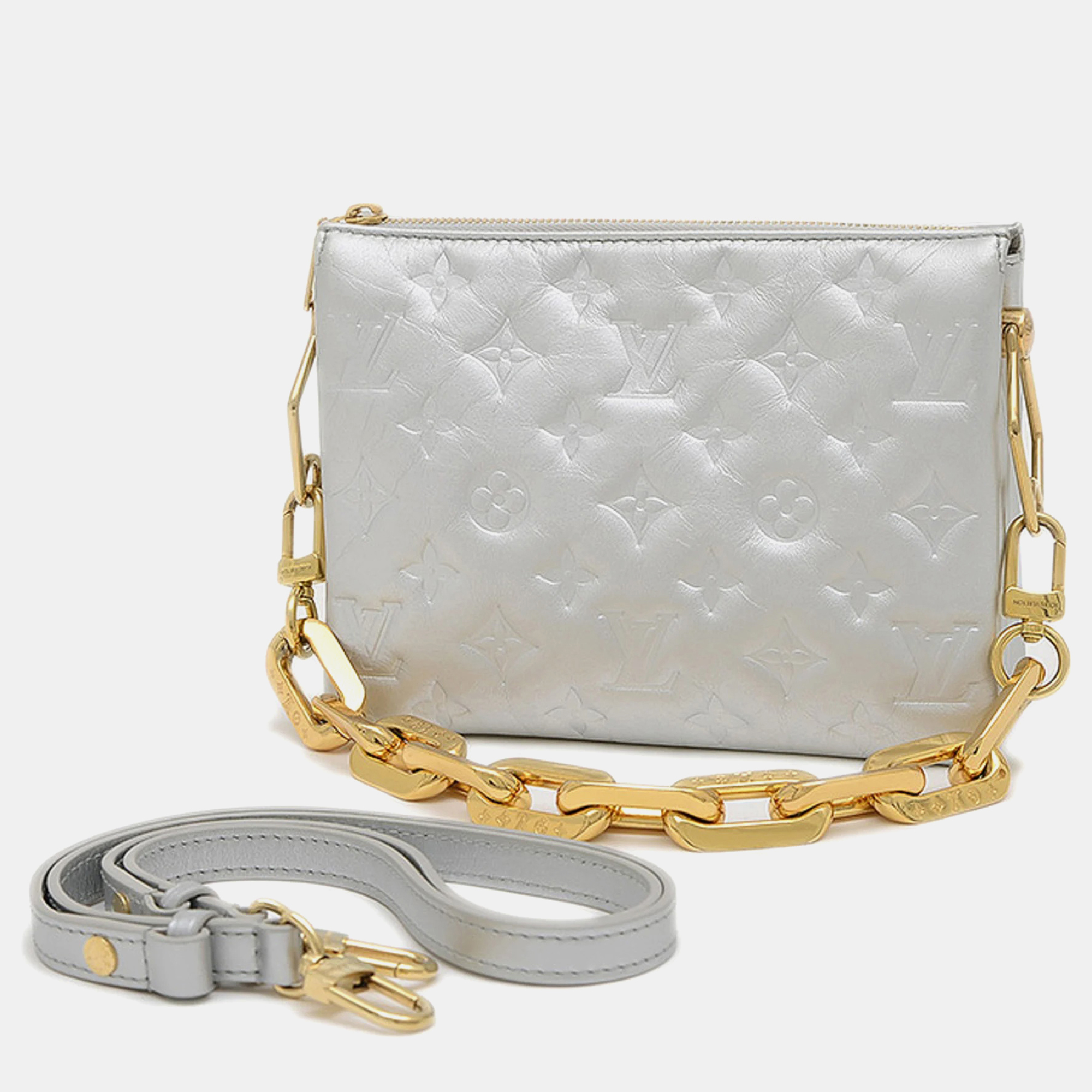 

Louis Vuitton Silver Leather Monogram Coussin BB Crossbody Bag