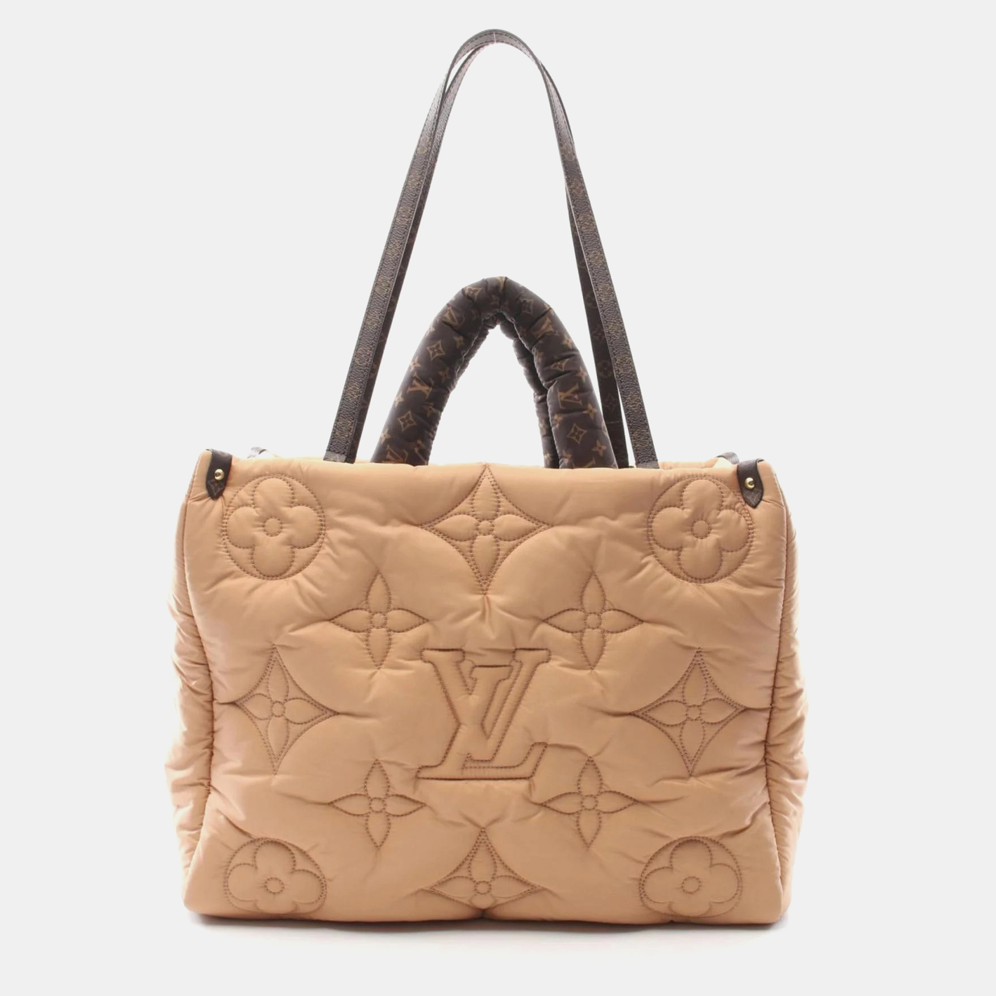 

Louis Vuitton Beige Brown Nylon OnTheGo GM Pillow Tote Bag