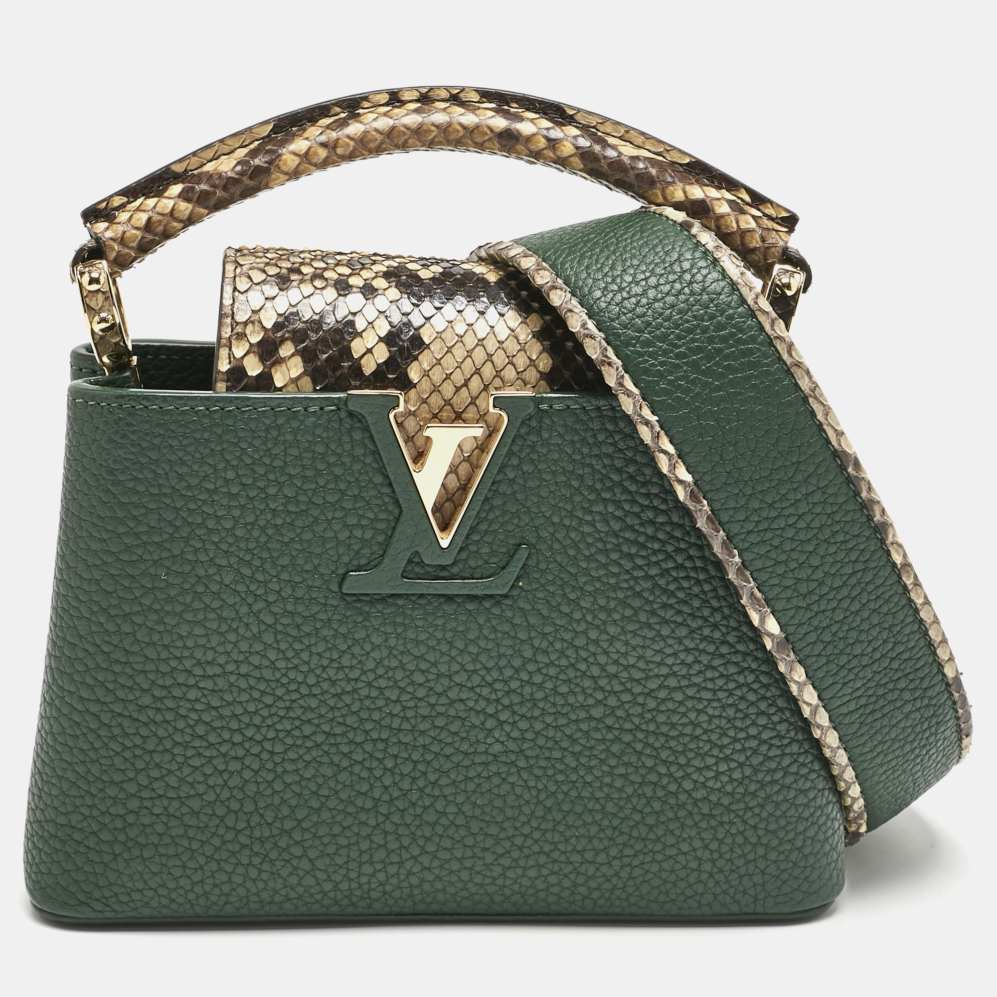 

Louis Vuitton Green/Beige Leather and Python Capucines Mini Bag