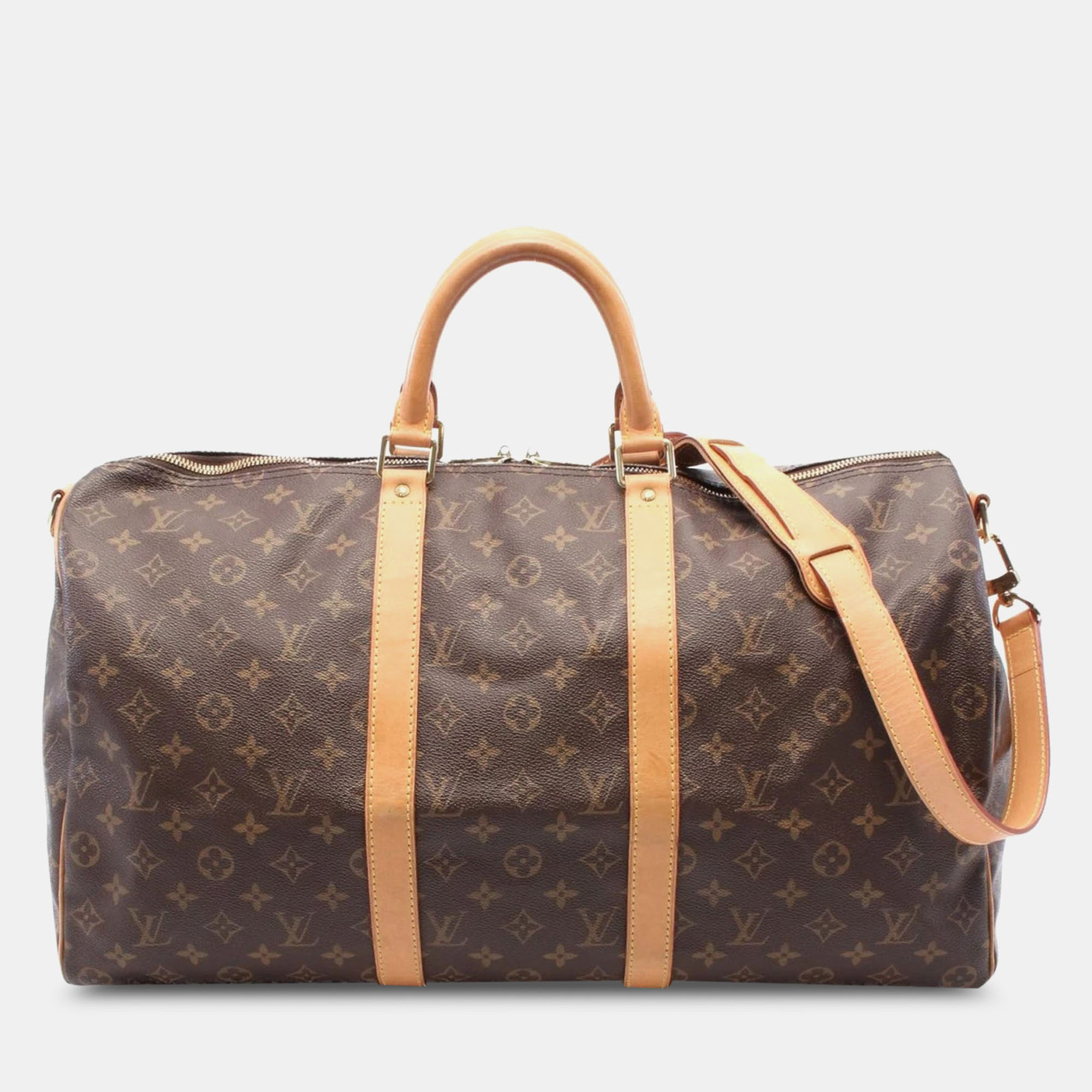 

Louis Vuitton Monogram Leather Keepall Bandouriere 50 Travel Bag, Brown