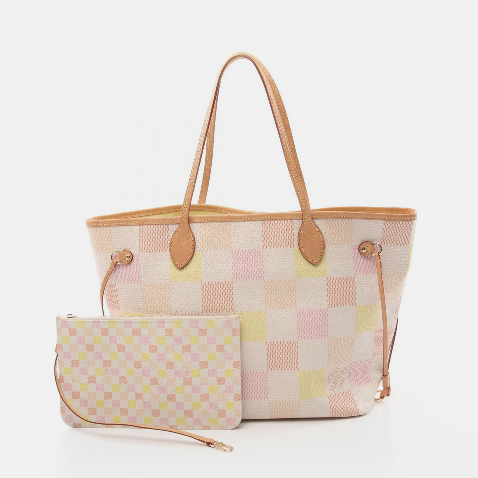 

Louis Vuitton Pink Leather Damier Licious Neverfull MM Tote