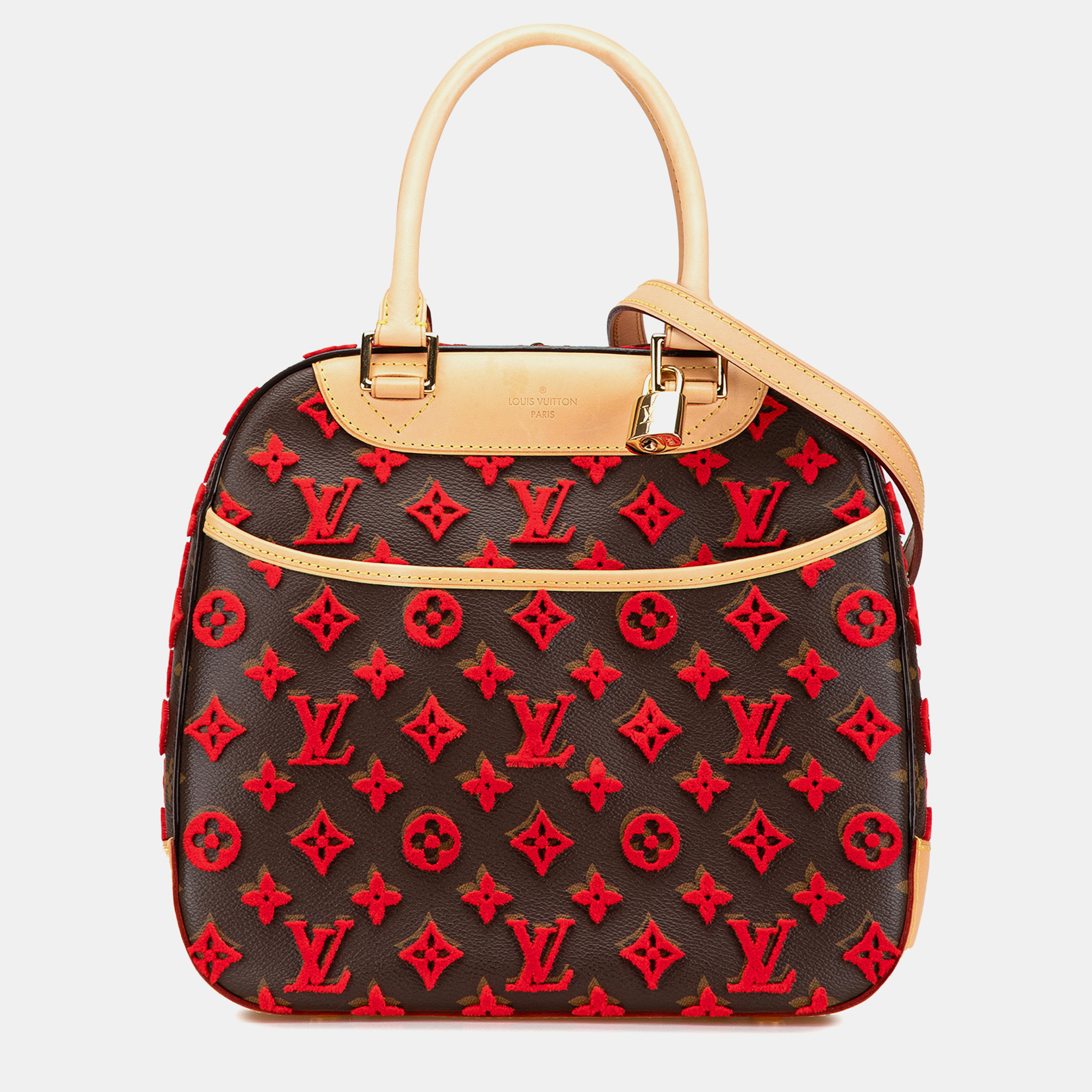 

Louis Vuitton Brown Red Monogram Tuffetage Deauville Cube