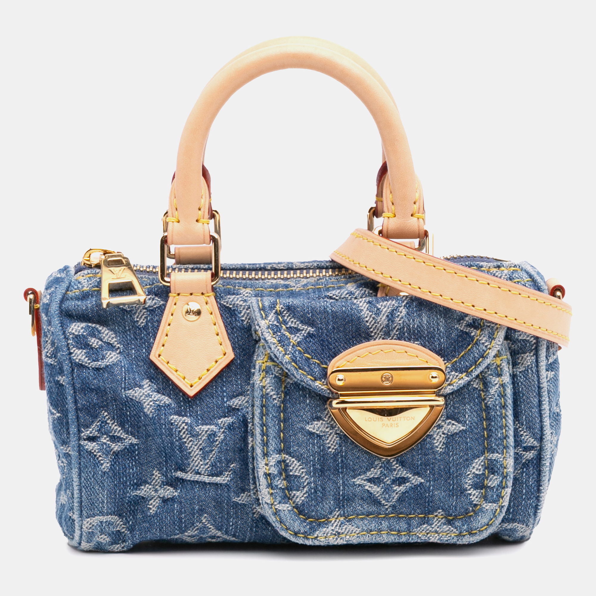

Louis Vuitton Blue Monogram Denim Nano Speedy Bandouliere