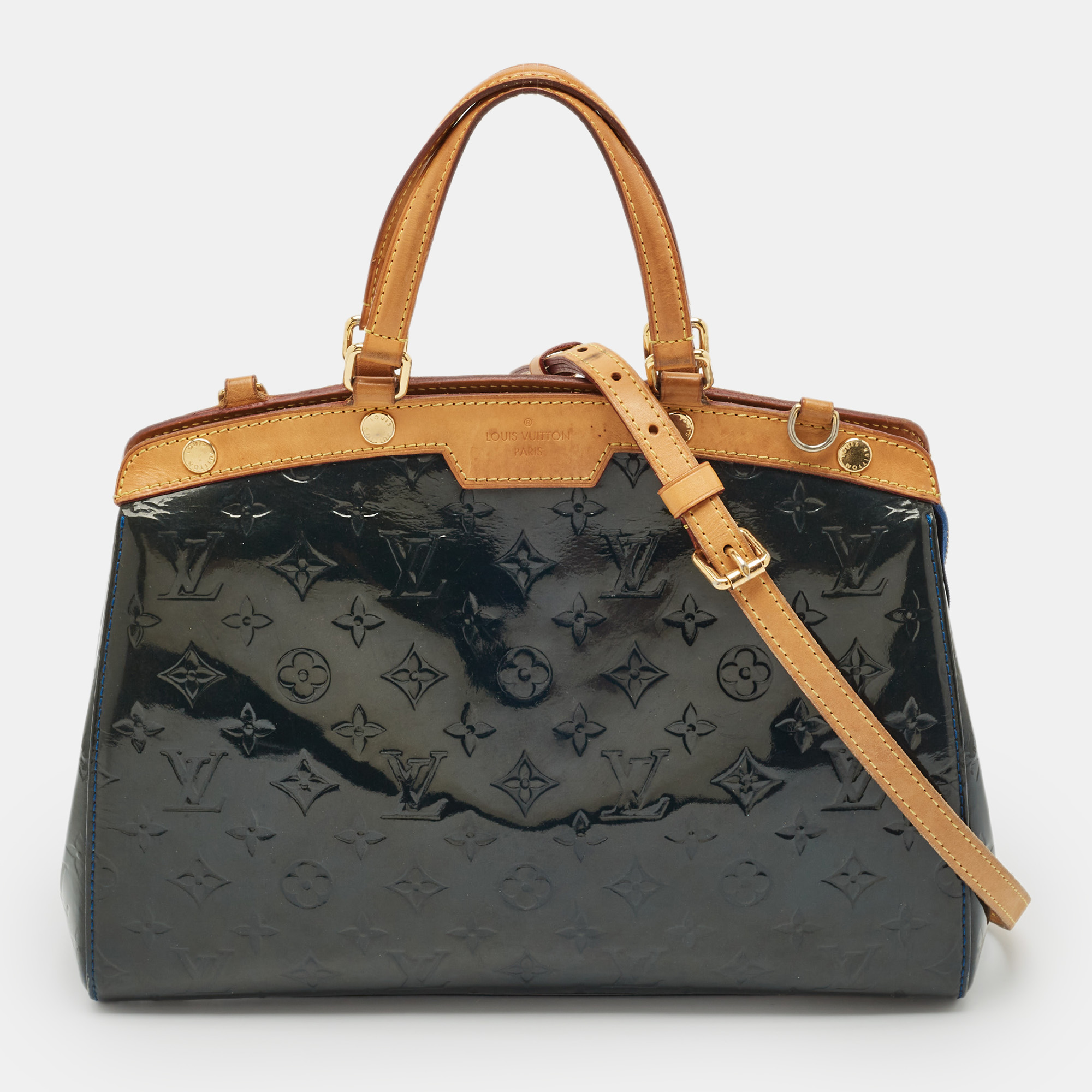 

Louis Vuitton Bleu Nuit Monogram Vernis Brea MM Bag, Blue