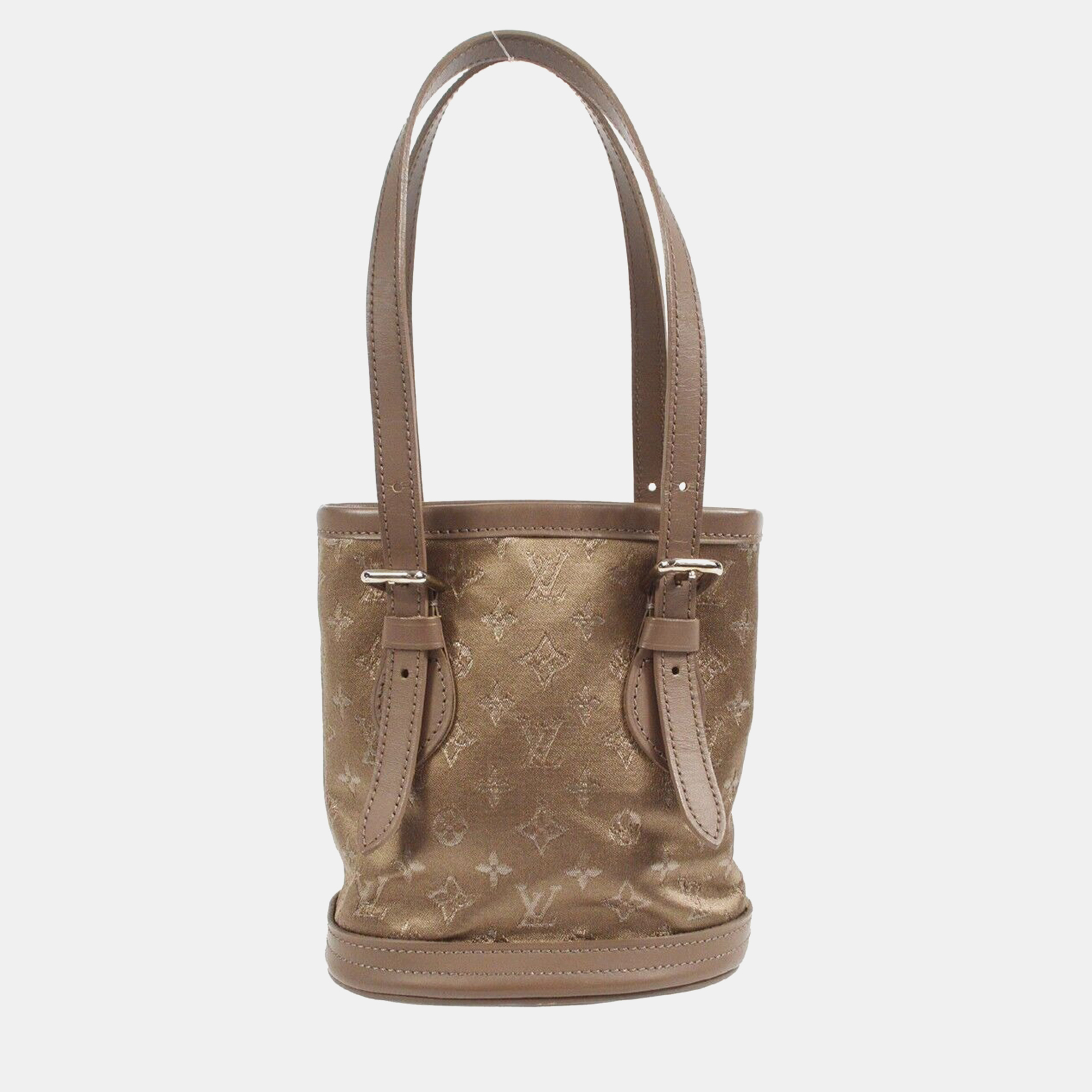 

Louis Vuitton Gray Monogram Satin Little Bucket Handbag, Grey