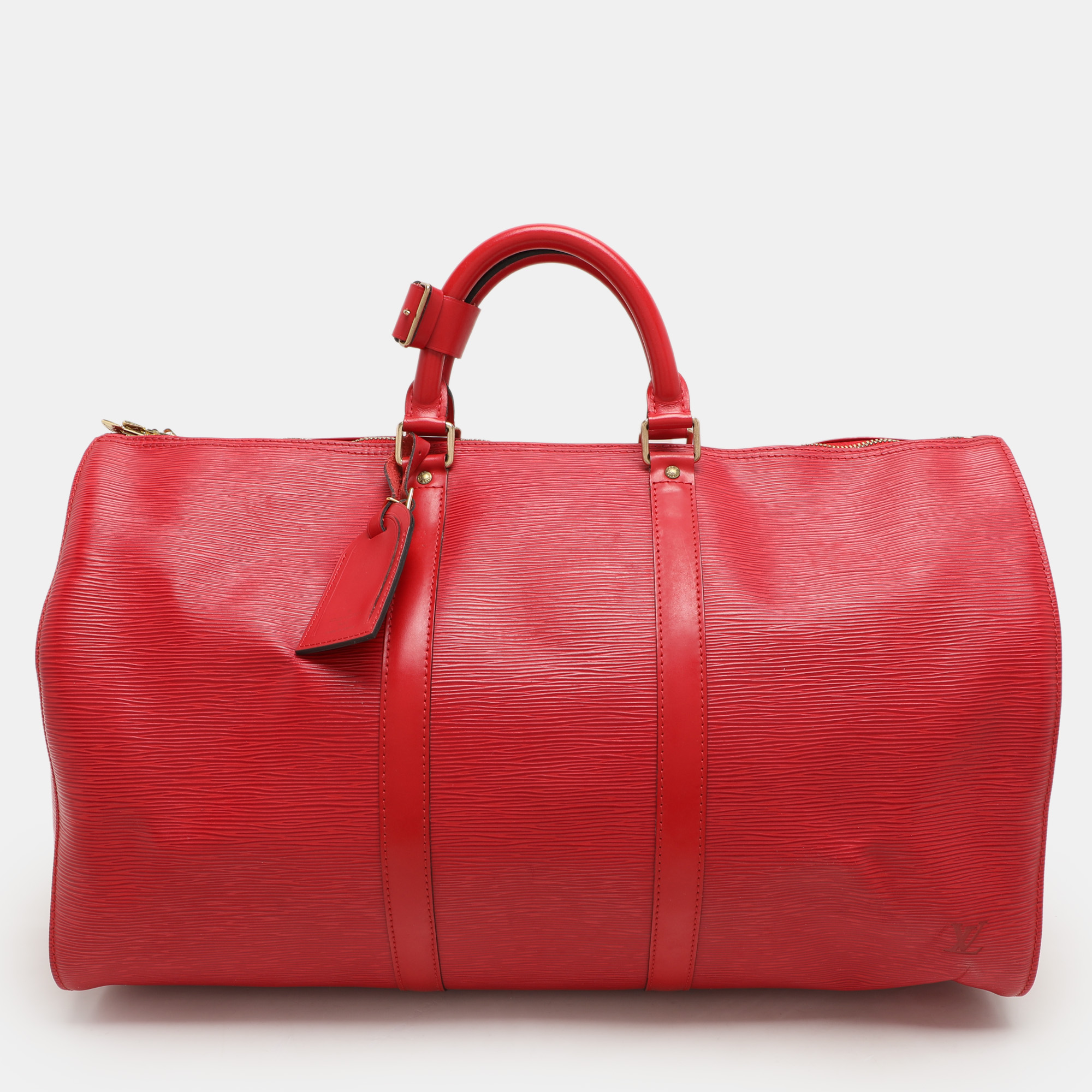 

Louis Vuitton Red Epi Leather Keepall 50 Bag