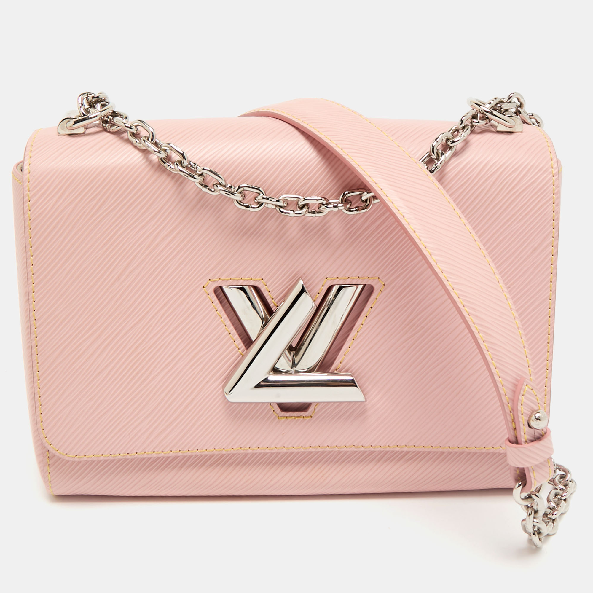 

Louis Vuitton Rose Ballerine Epi Leather Twist Chain MM Bag, Pink