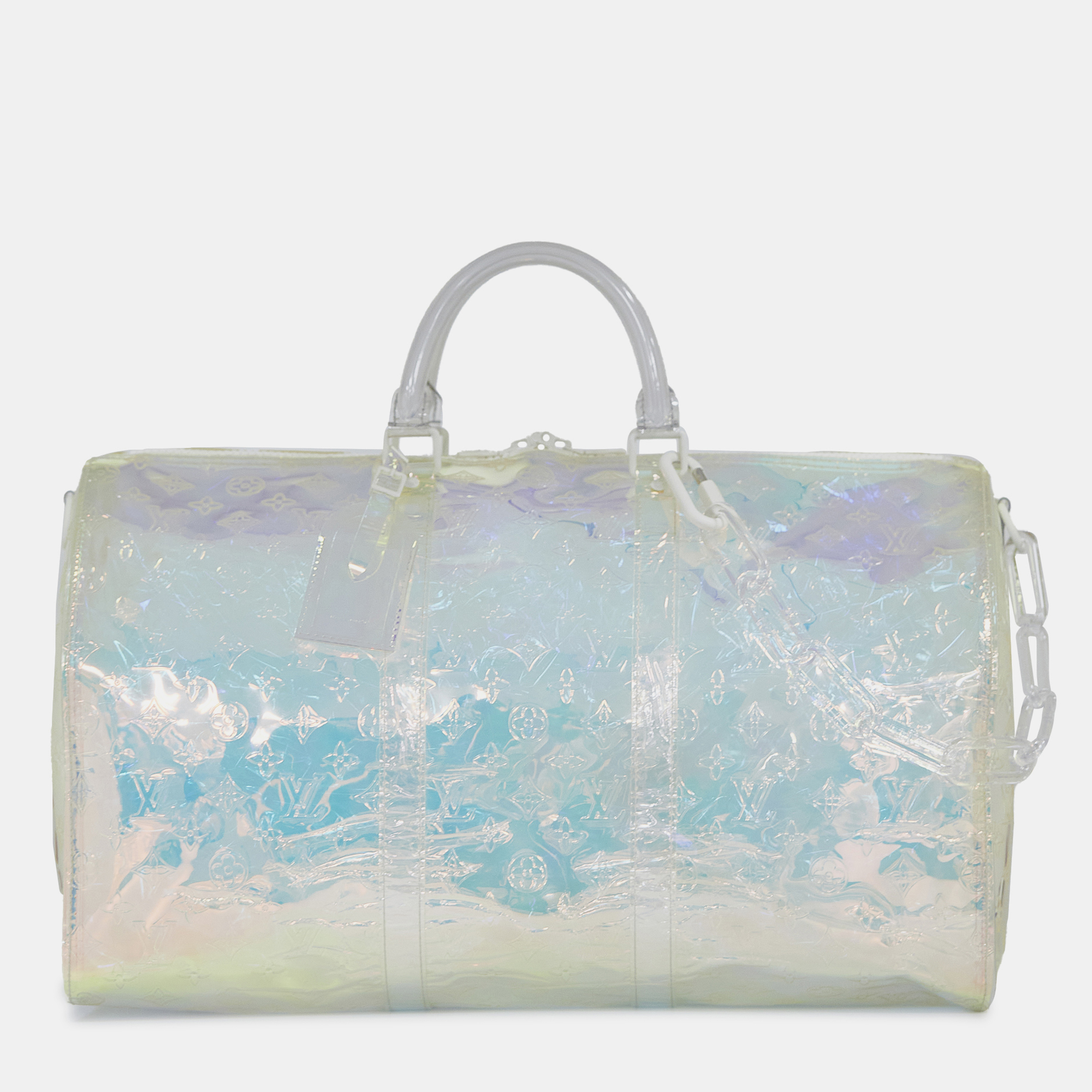 

Louis Vuitton White Monogram Prism Keepall Bandouliere 50