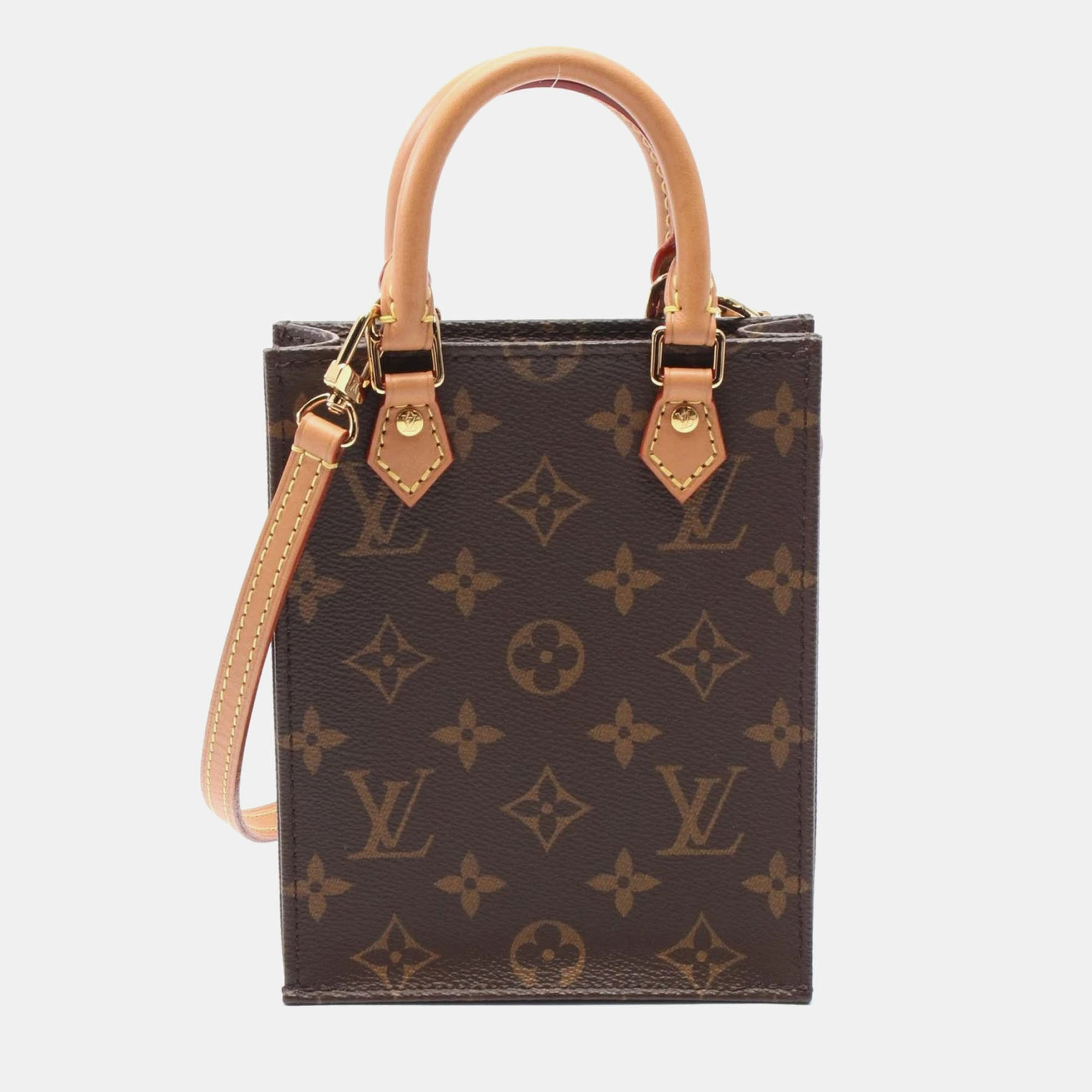 

Louis Vuitton Petit Sac Plat Hand Shoulder Crossbody Bag Monogram Leather, Brown
