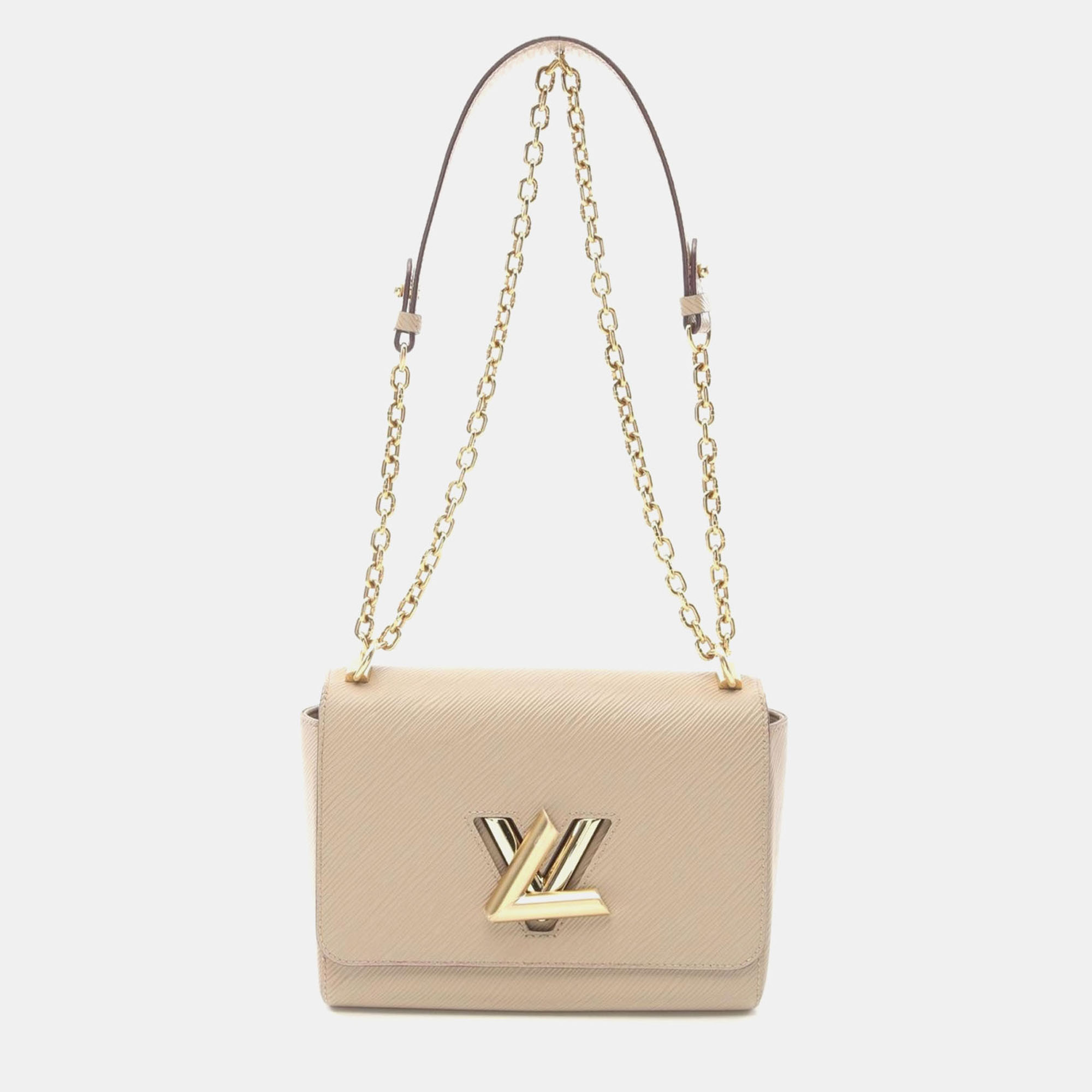 

Louis Vuitton Twist Mm Chain Shoulder Bag Epi Leather Galet Lv, Beige