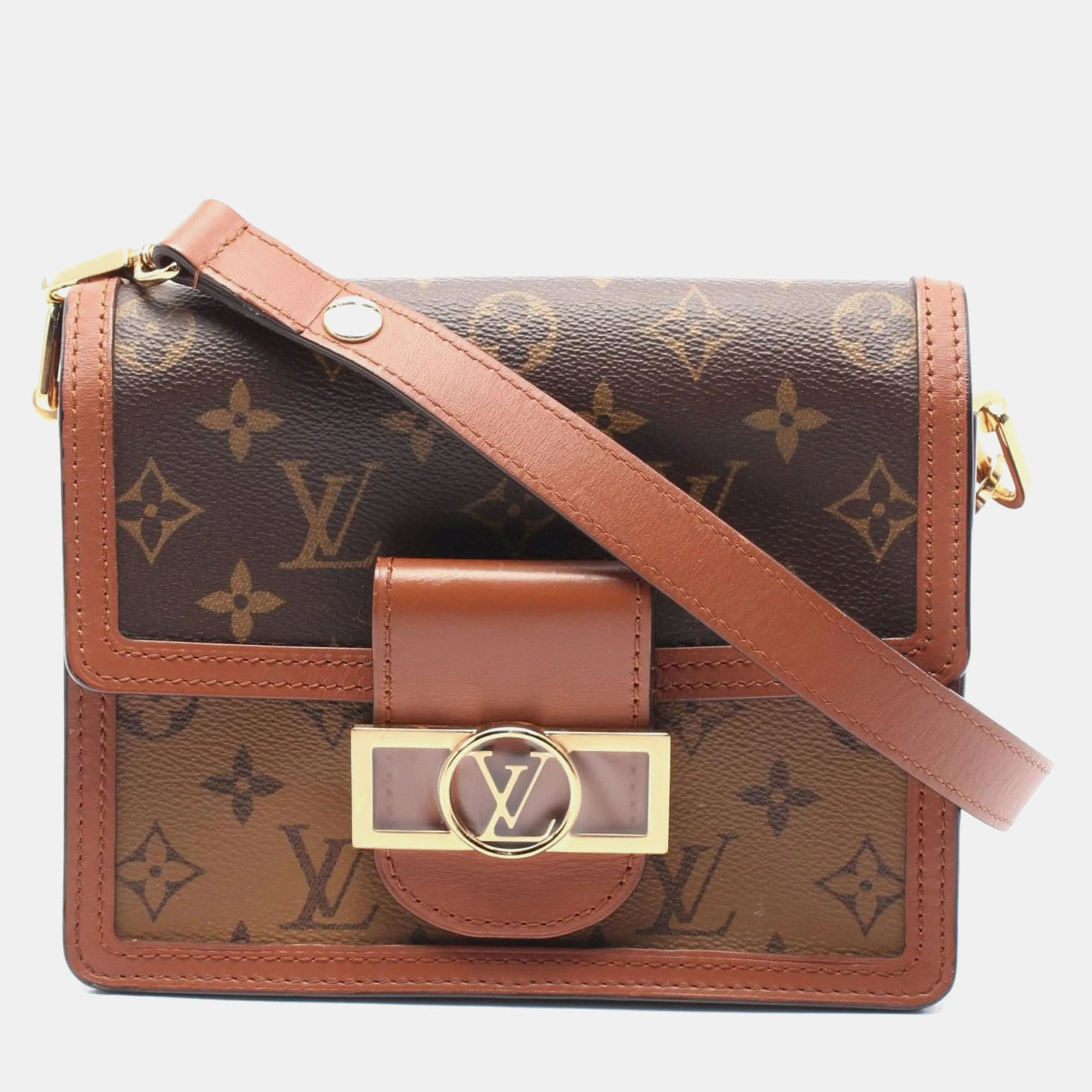 

Louis Vuitton Brown Coated Canvas Leather Dauphine Mini Monogram Reverse Shoulder Bag