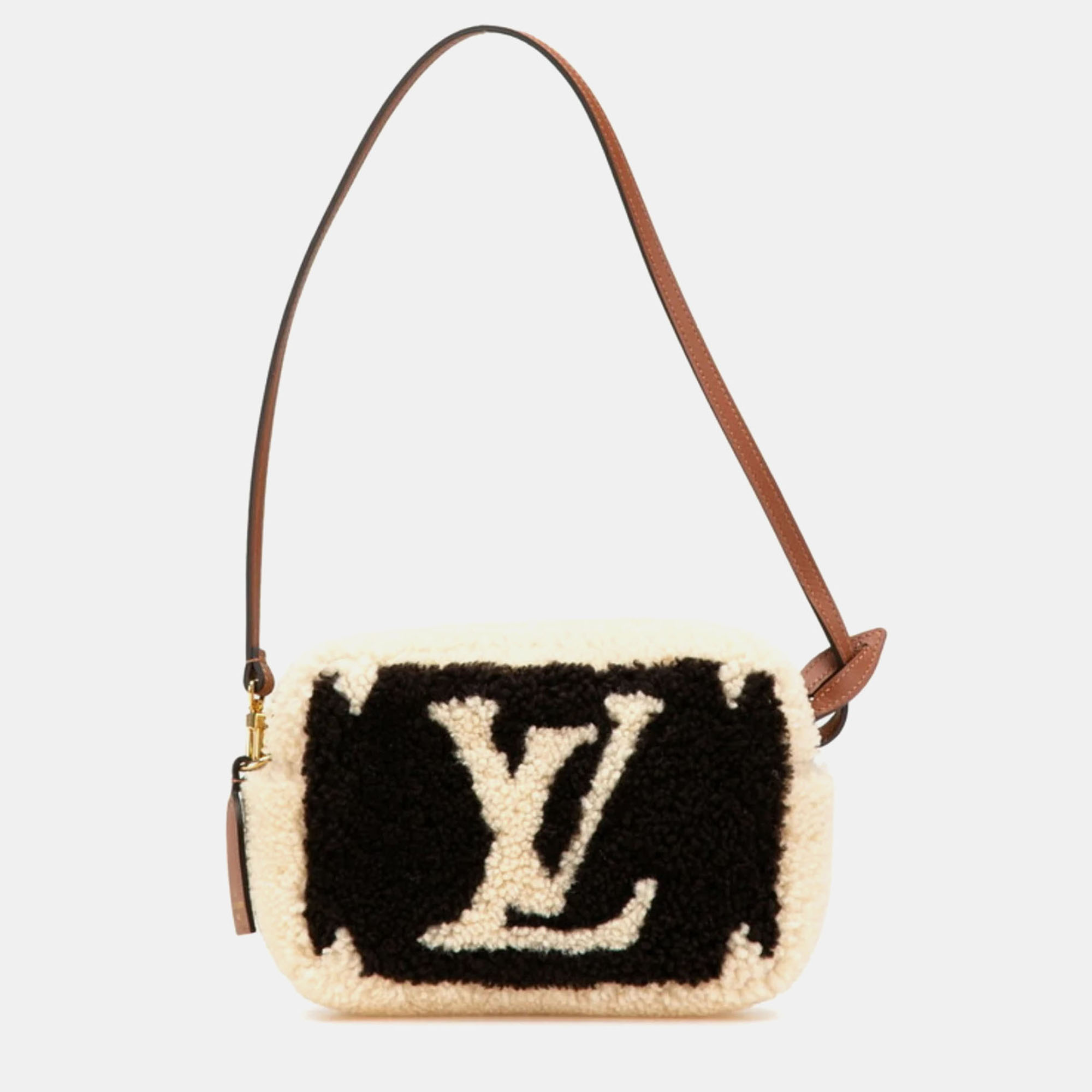 

Louis Vuitton Monogram Teddy Beach Pouch Bag Beige Brown Boa Leather