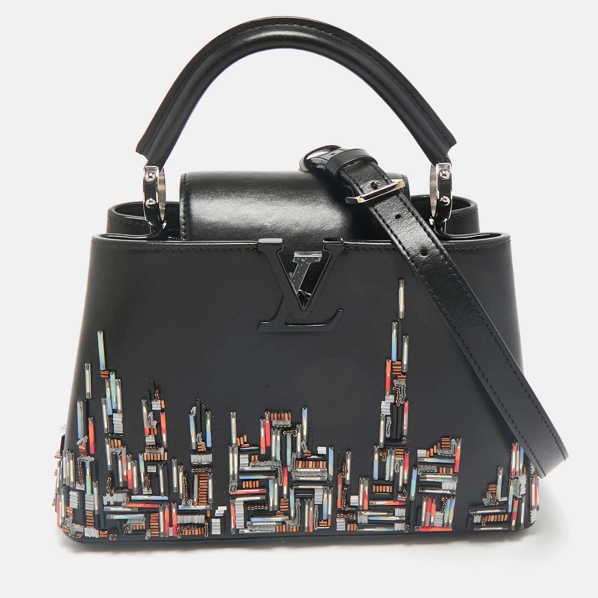 

Louis Vuitton Black Leather Beaded Skyline Capucines BB Bag
