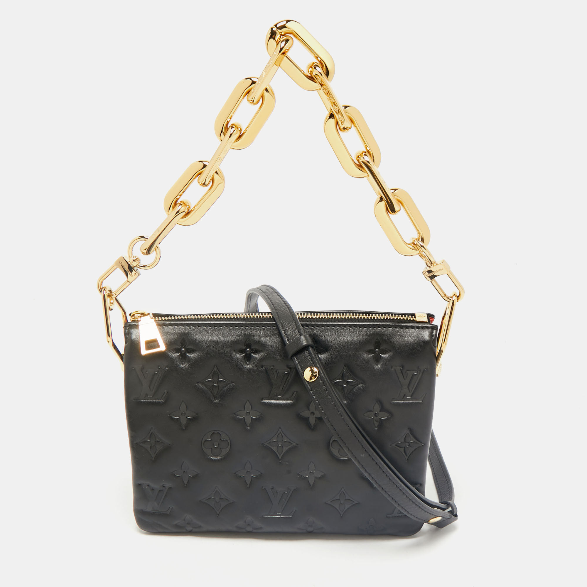 

Louis Vuitton Black Monogram Embossed Puffy Leather Coussin BB Bag