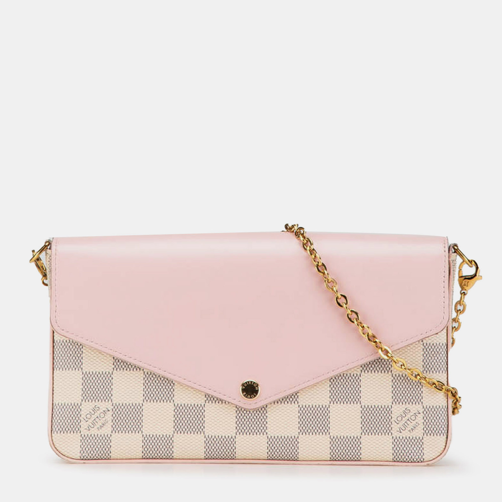 

Louis Vuitton Pink/White Damier Azur Calfskin Pochette Felicie