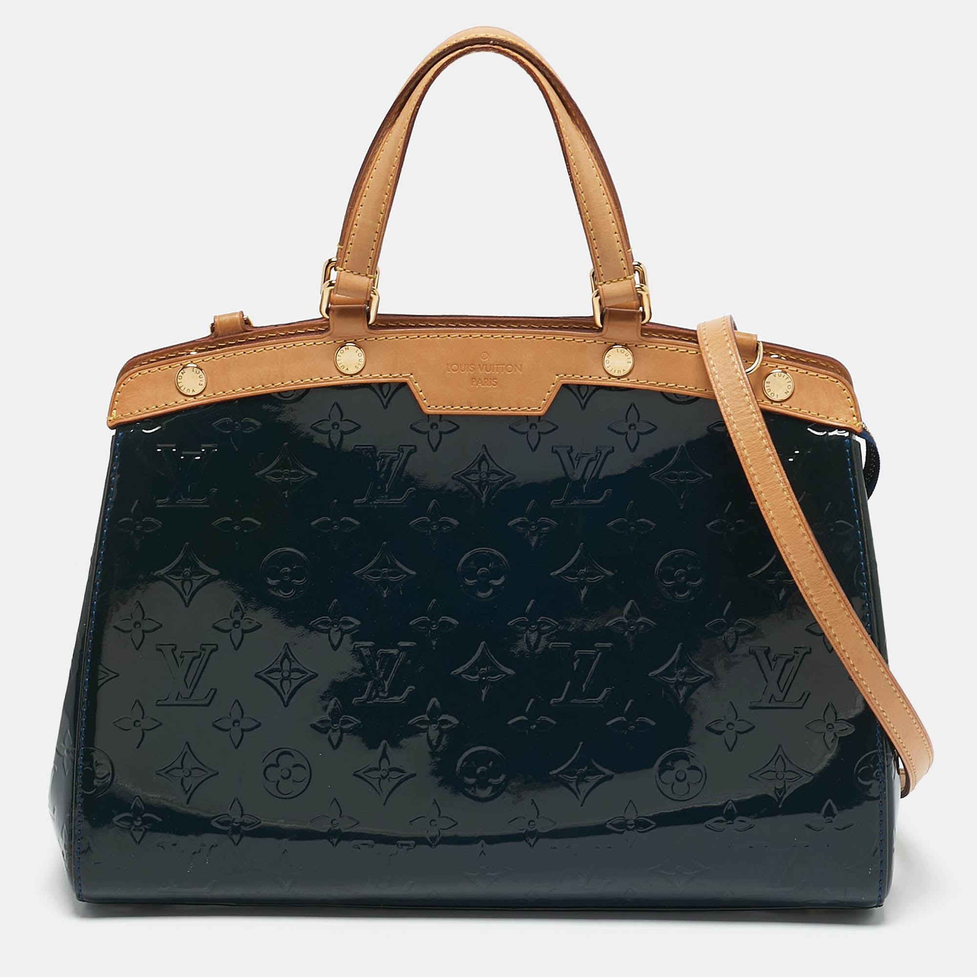 

Louis Vuitton Bleu Nuit Monogram Vernis Brea MM Bag, Blue
