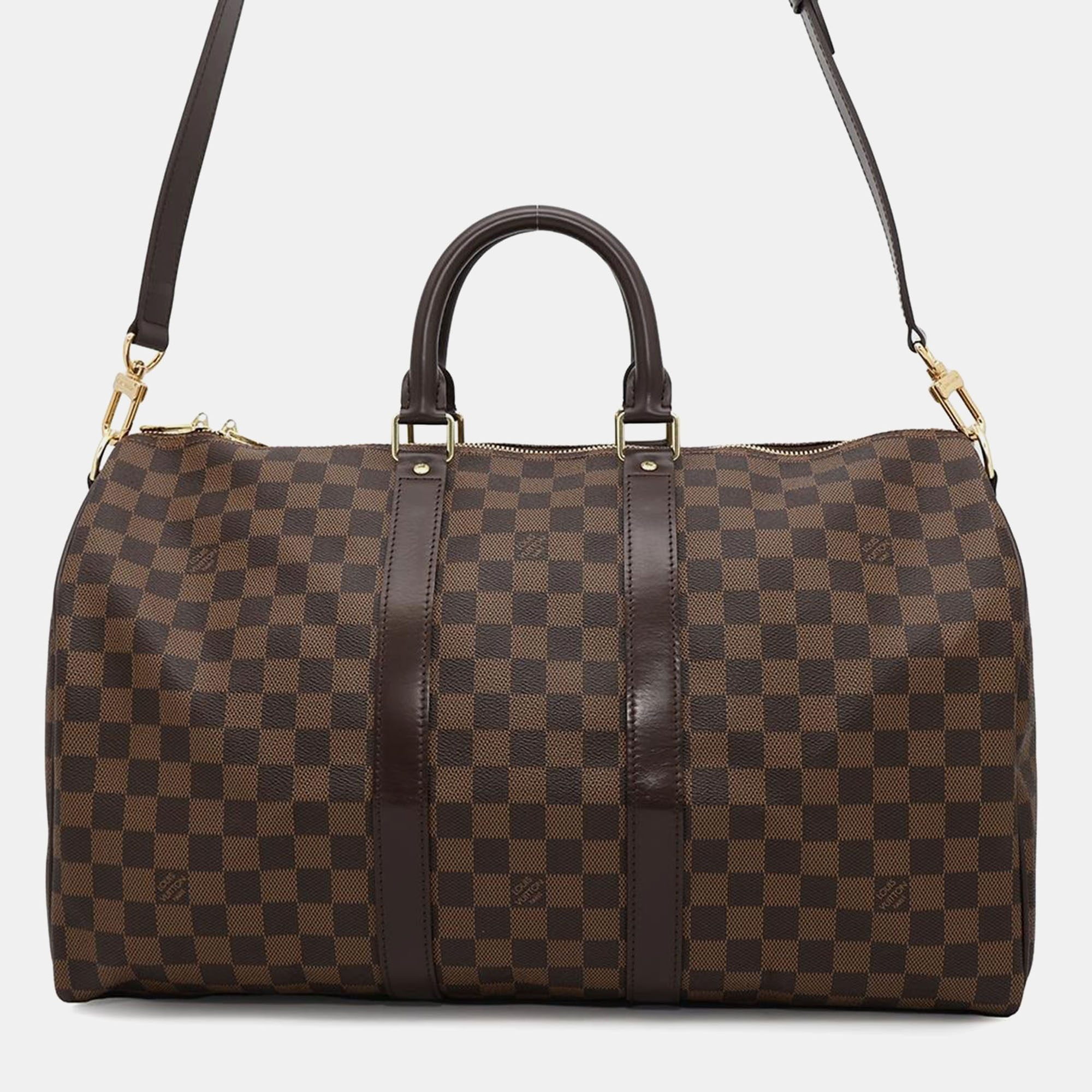 

Louis Vuitton Brown Damier Ebene Canvas Keepall Bandouliere Size