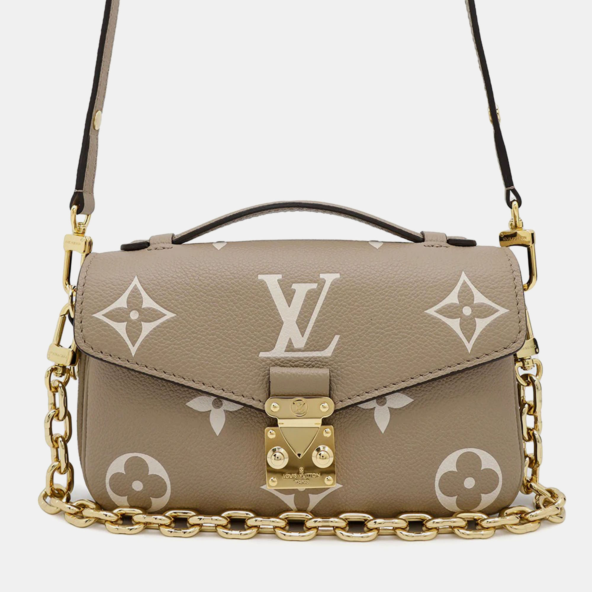 

Louis Vuitton Tourterelle Claim Monogram Empreinte Leather Pochette Metis Ew, Beige