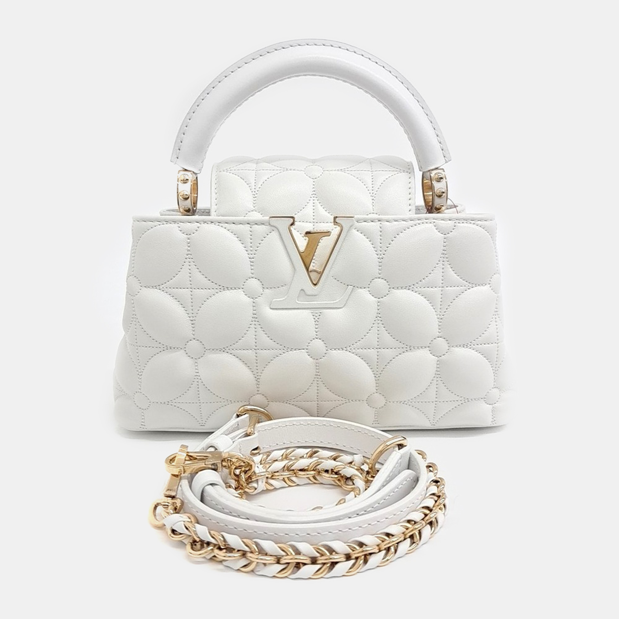 

Louis Vuitton White Leather Capucines East West Mini bag
