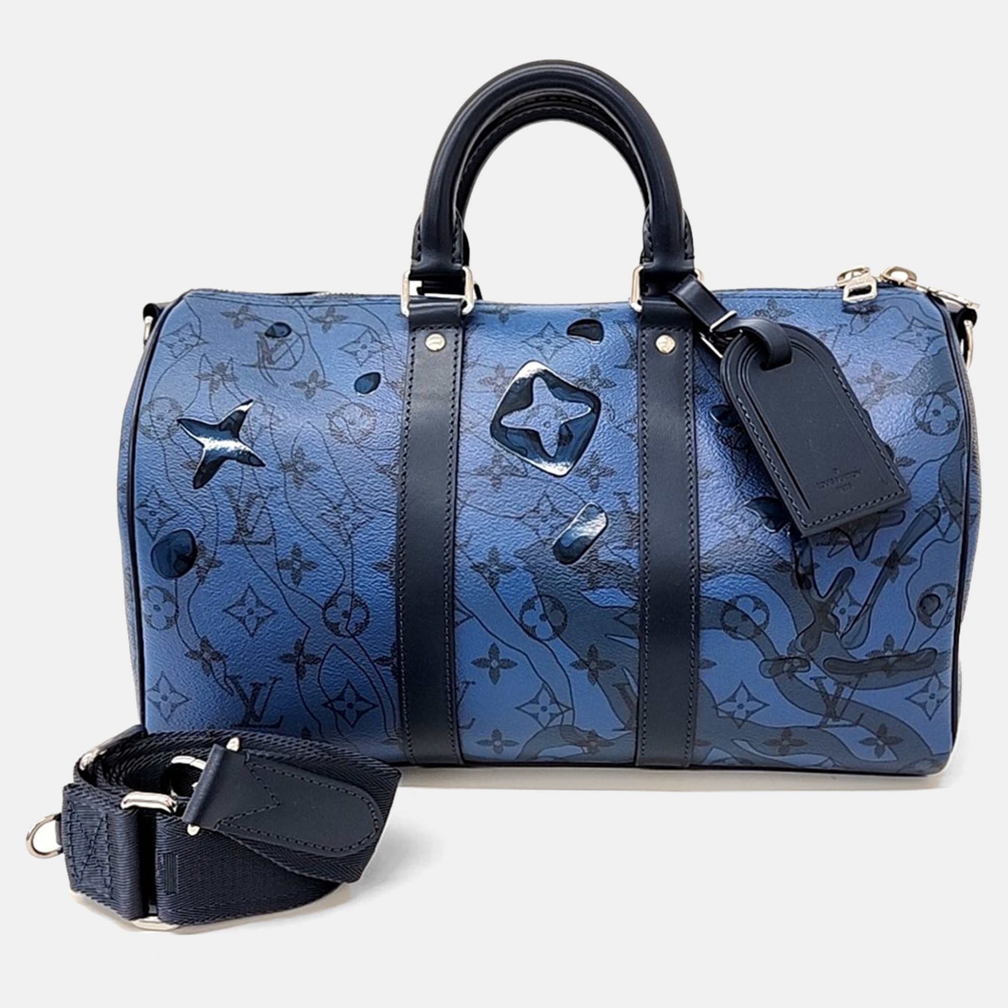 

Louis Vuitton Black Blue PVC Bandouliere Keepall 35 bag