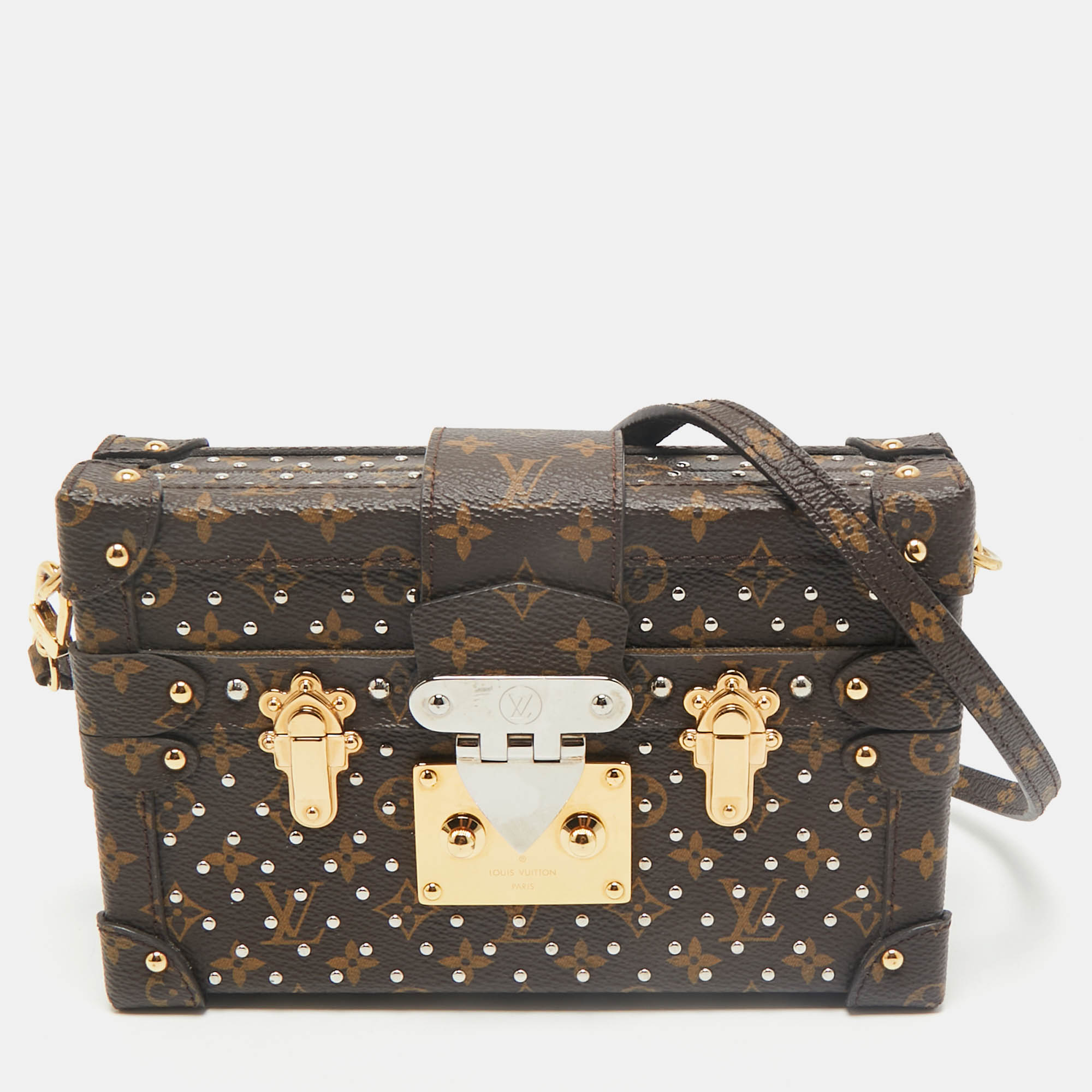 

Louis Vuitton Monogram Canvas Studded Petite Malle Bag, Brown