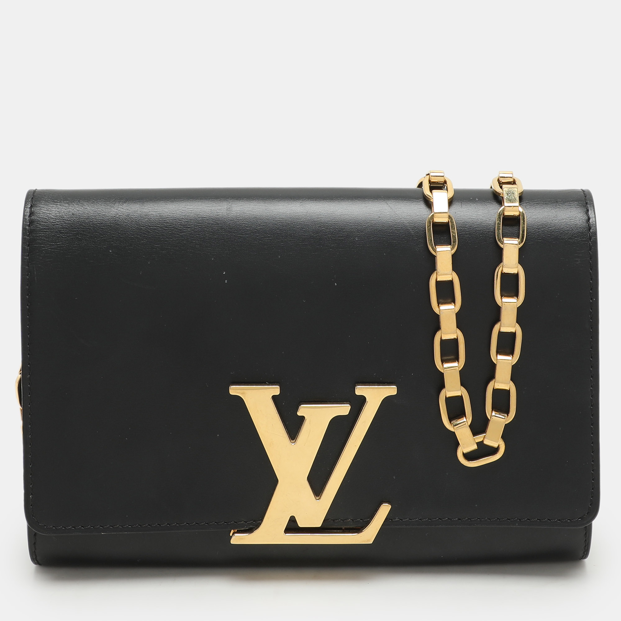 

Louis Vuitton Black Leather Chain Louise GM Bag