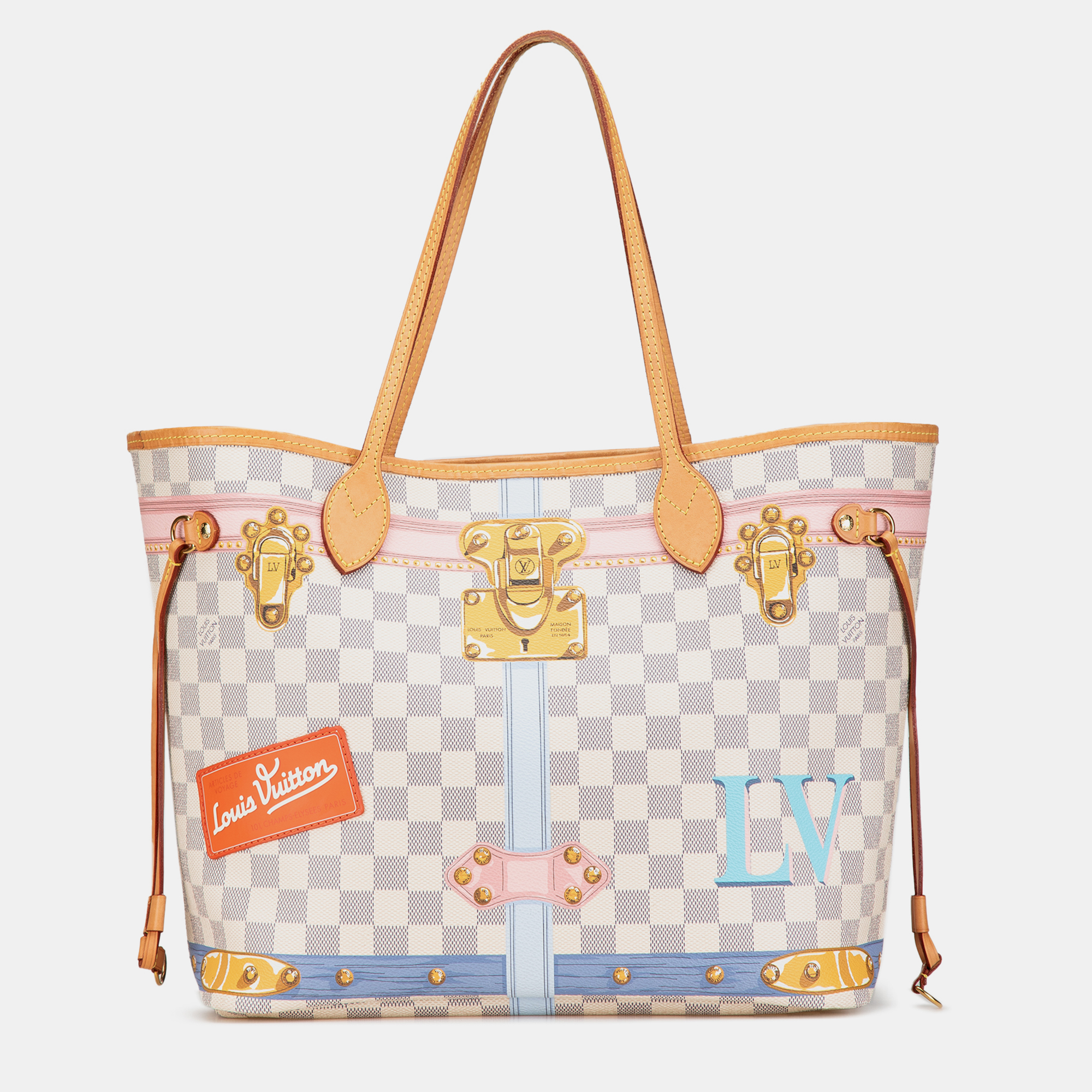 

Louis Vuitton Grey White Damier Azur Summer Trunks Neverfull MM