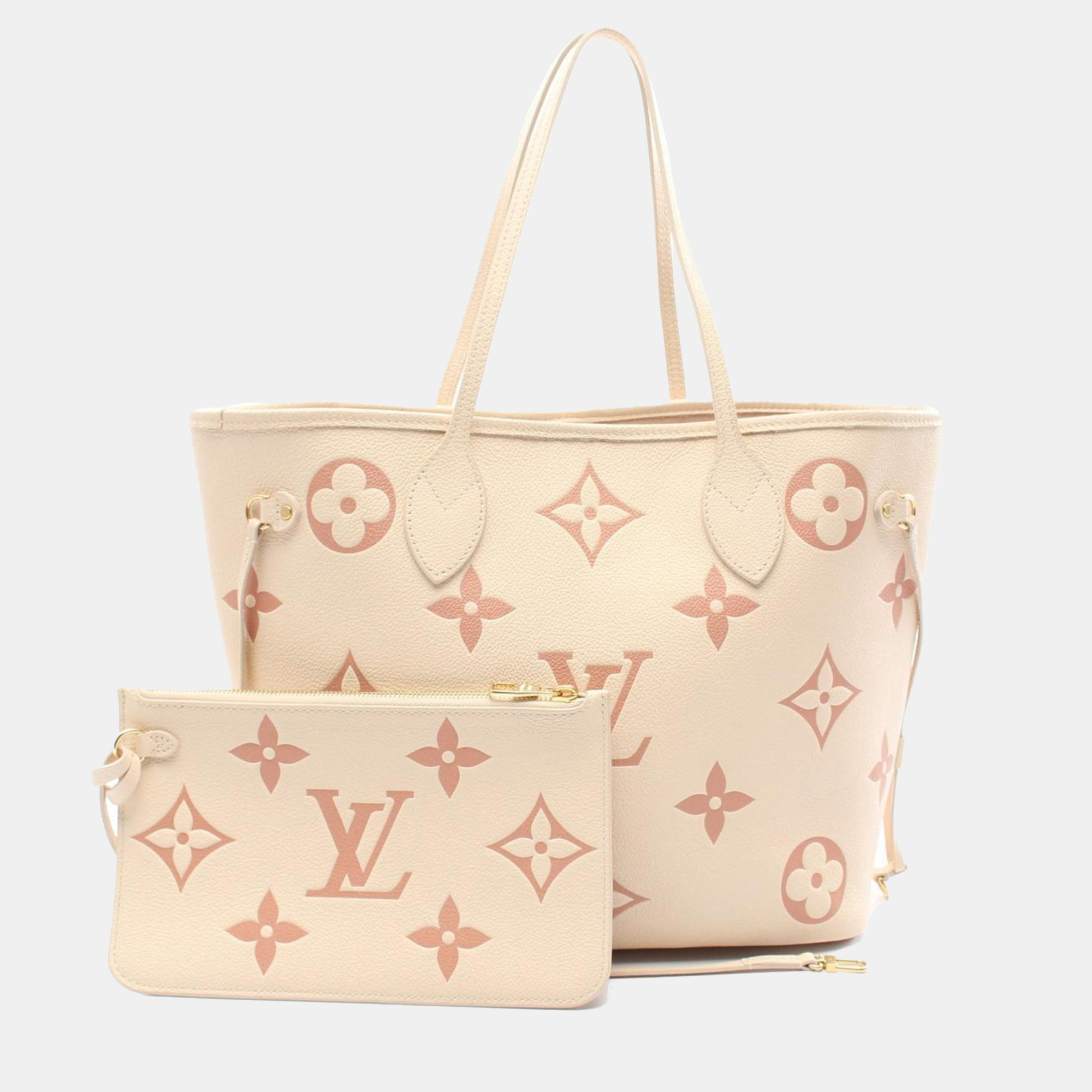 

Louis Vuitton Neverfull Mm Tote Bag Leather Monogram Empreinte Beige Pink Rose Trianon