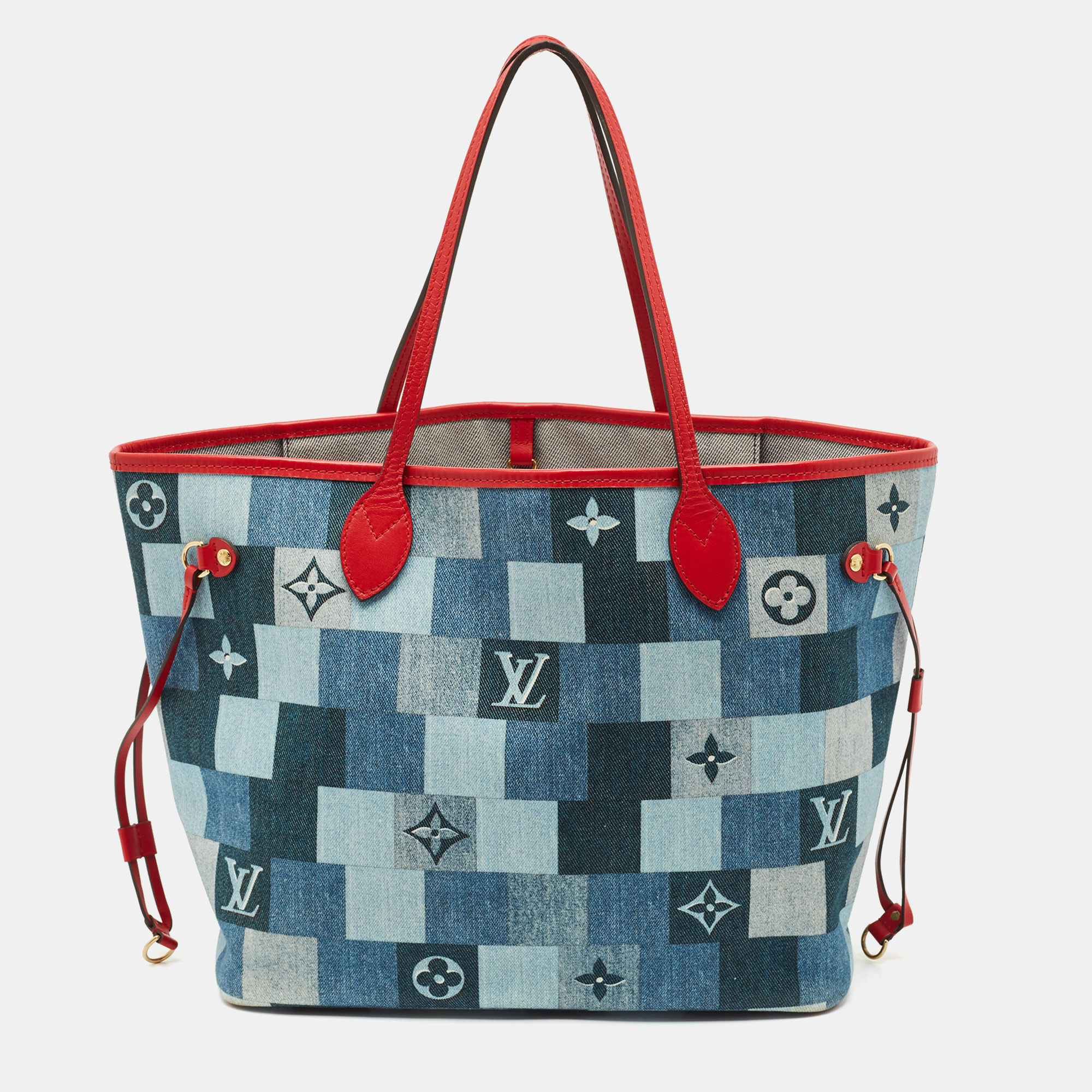 

Louis Vuitton Blue/Red Denim Patchwork Neverfull MM Bag