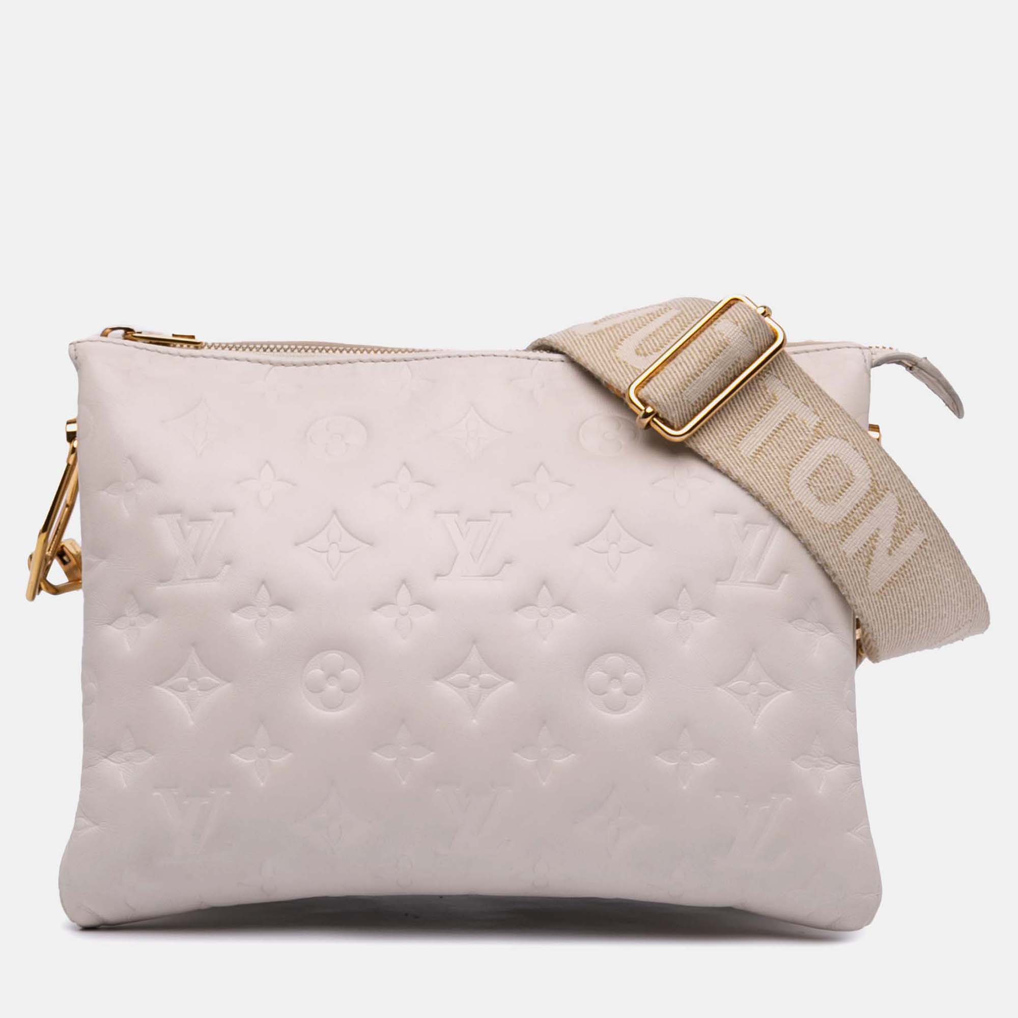 

Louis Vuitton Beige Monogram Embossed Puffy Lambskin Coussin PM