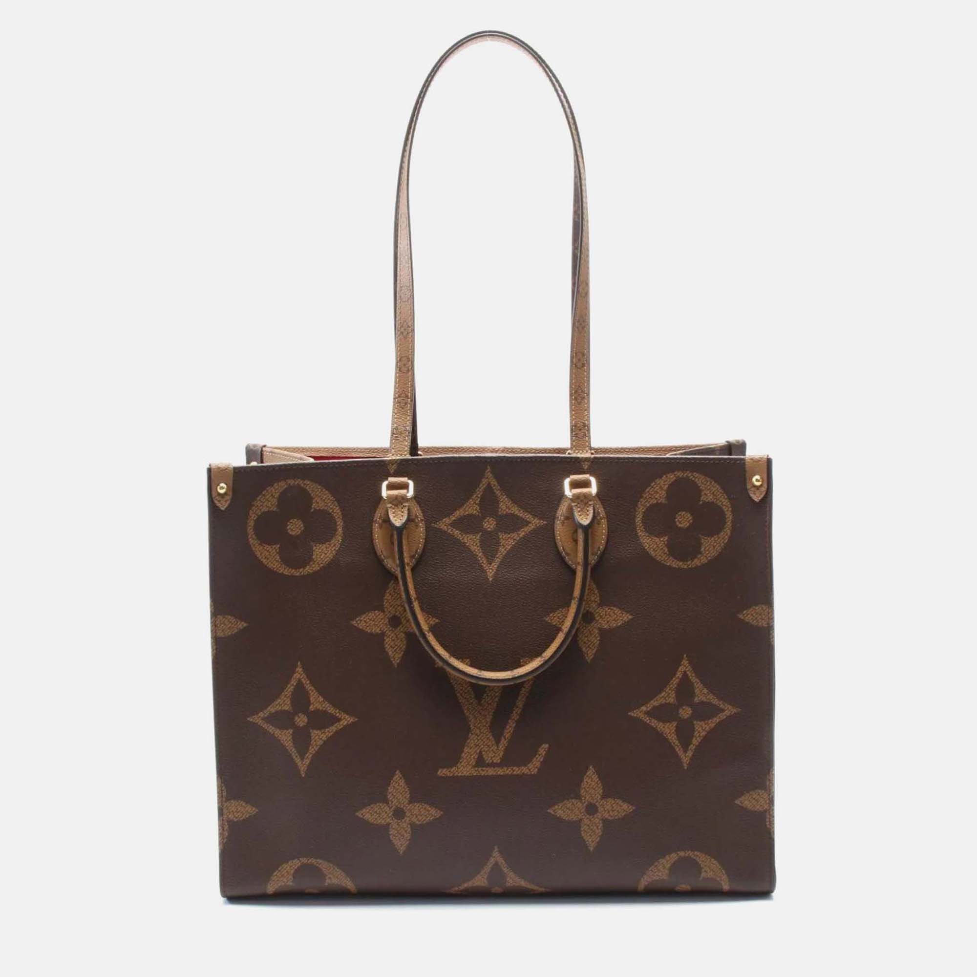 

Louis Vuitton On The Go Gm Monogram Giant Reverse Tote Bag Coated Canvas Brown Beige