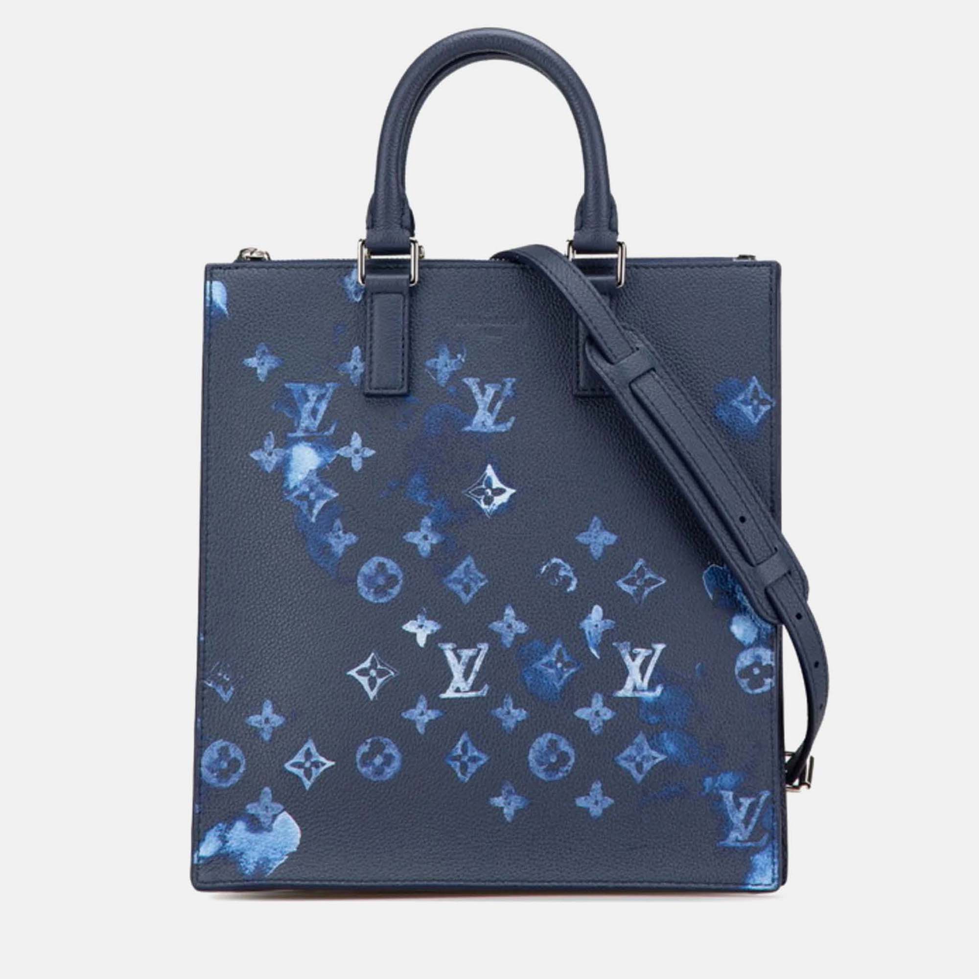 

Louis Vuitton Monogram Watercolor Sac Plat Handbag Shoulder Bag Navy Grained Leather, Navy blue