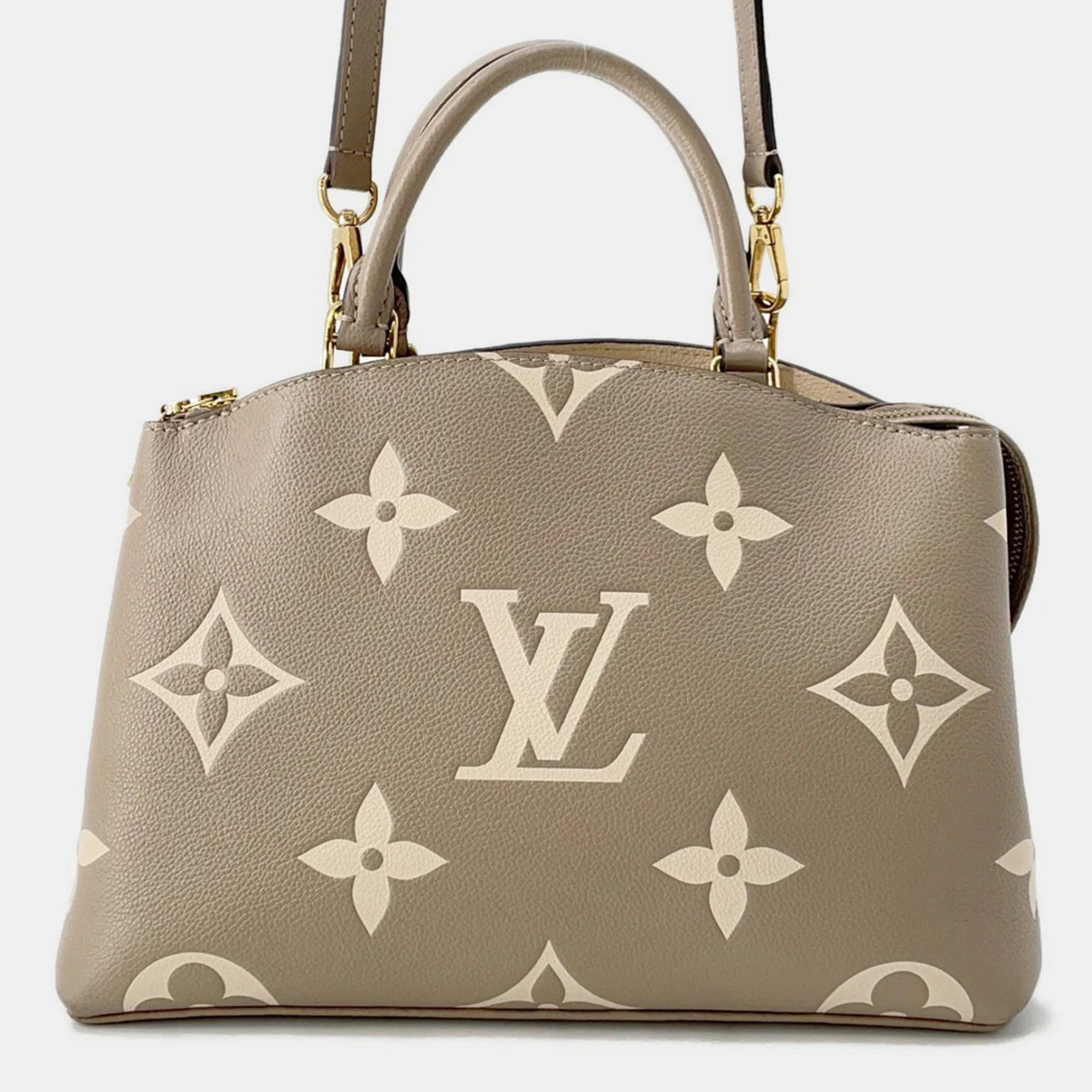 

Louis Vuitton Petit Palais PM Tourterelle Bicolor Monogram Empreinte Leather Satchel Bag, Beige