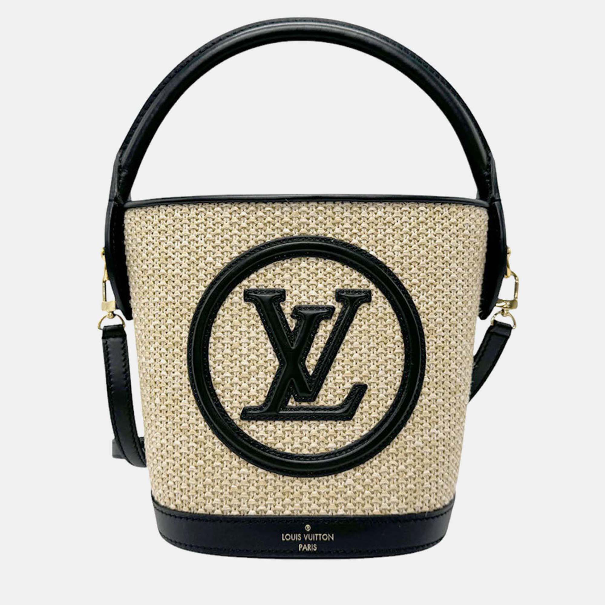 

Louis Vuitton Petit Beige Black Raffia Bucket Bag