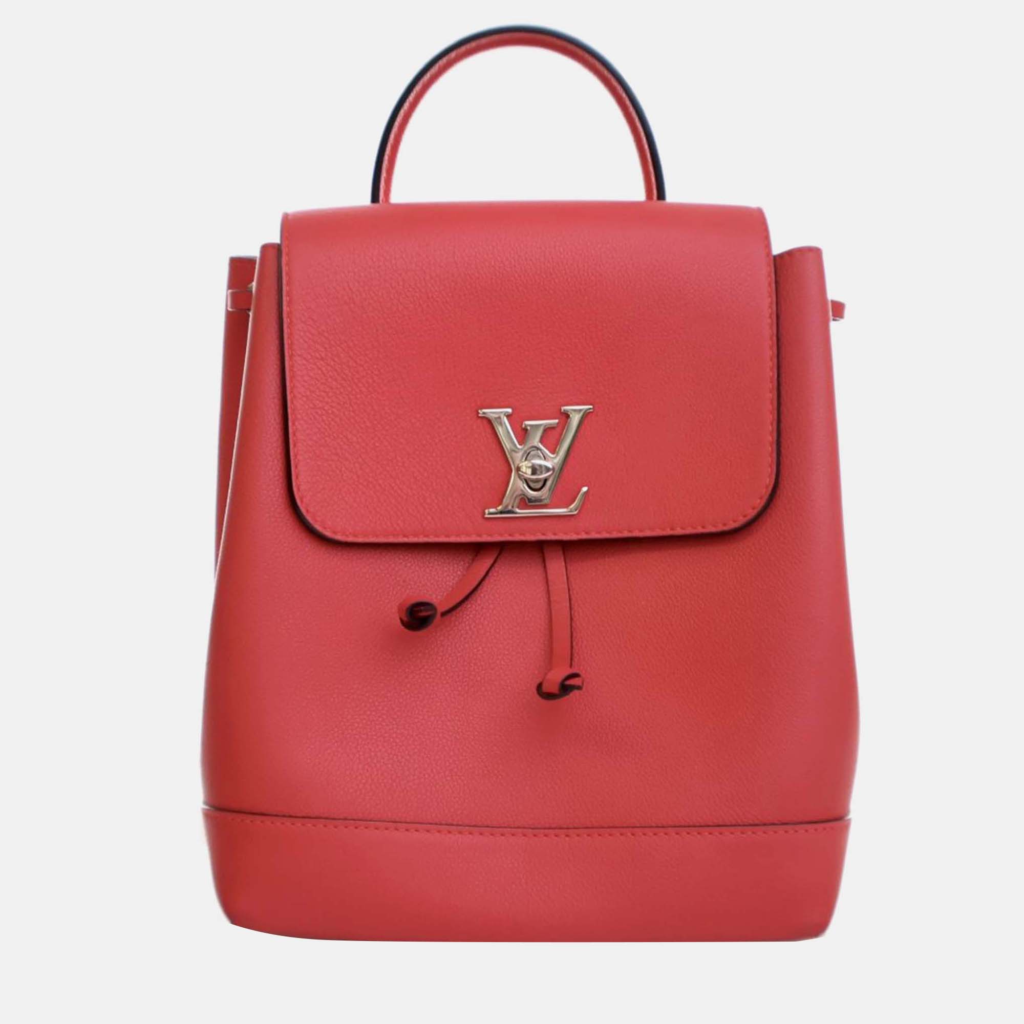 Pre-owned Louis Vuitton Calfskin Lockme Backpack In Red